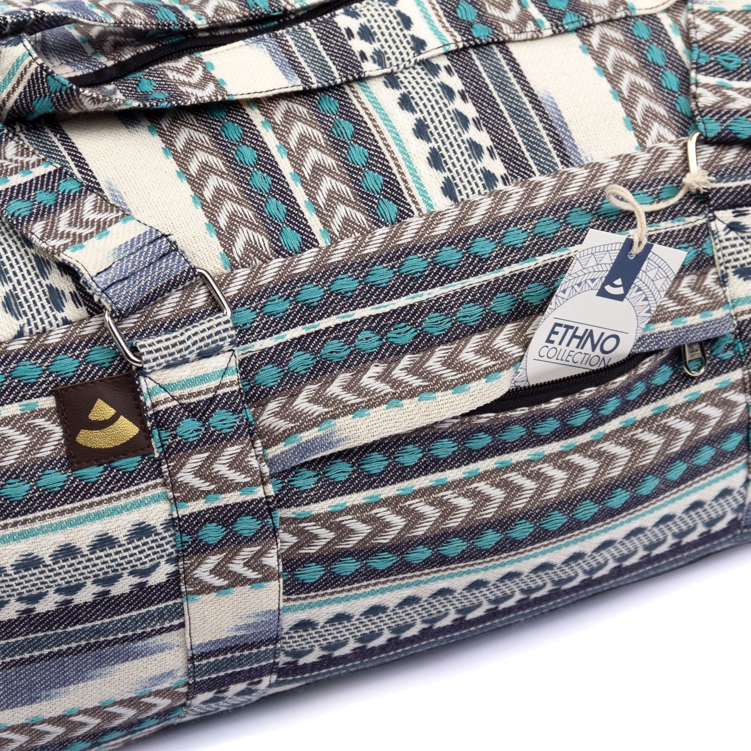 bodhi ETHNO Collection: Yoga Kit Bag Ikat-Webstoff, schwarz-weiß-blau gemustert
