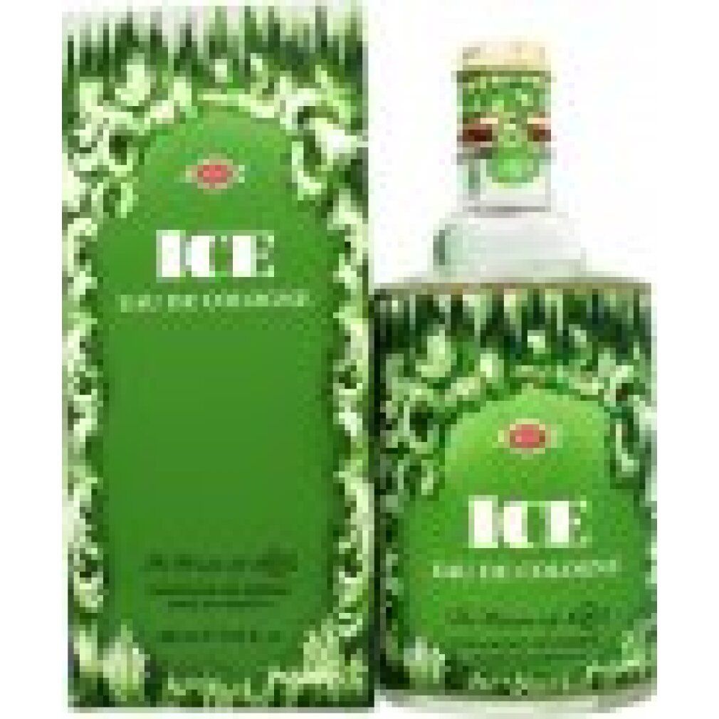 Grüne Schachtel und Flakon. Aufschrift "ICE Eau de Cologne". Logo "4711". Flakon mit goldfarbenem Verschluss.