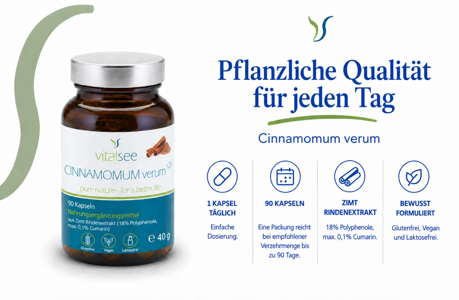 Braune Dose mit 90 Vitalsee Zimtkapseln, enthält Zimtextrakt mit 18% Polyphenolen.