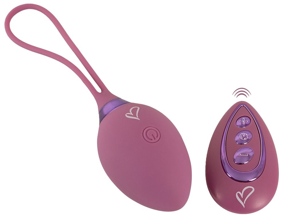 Lila Vibro-Kugel mit Rückholschlaufe und Fernbedienung.