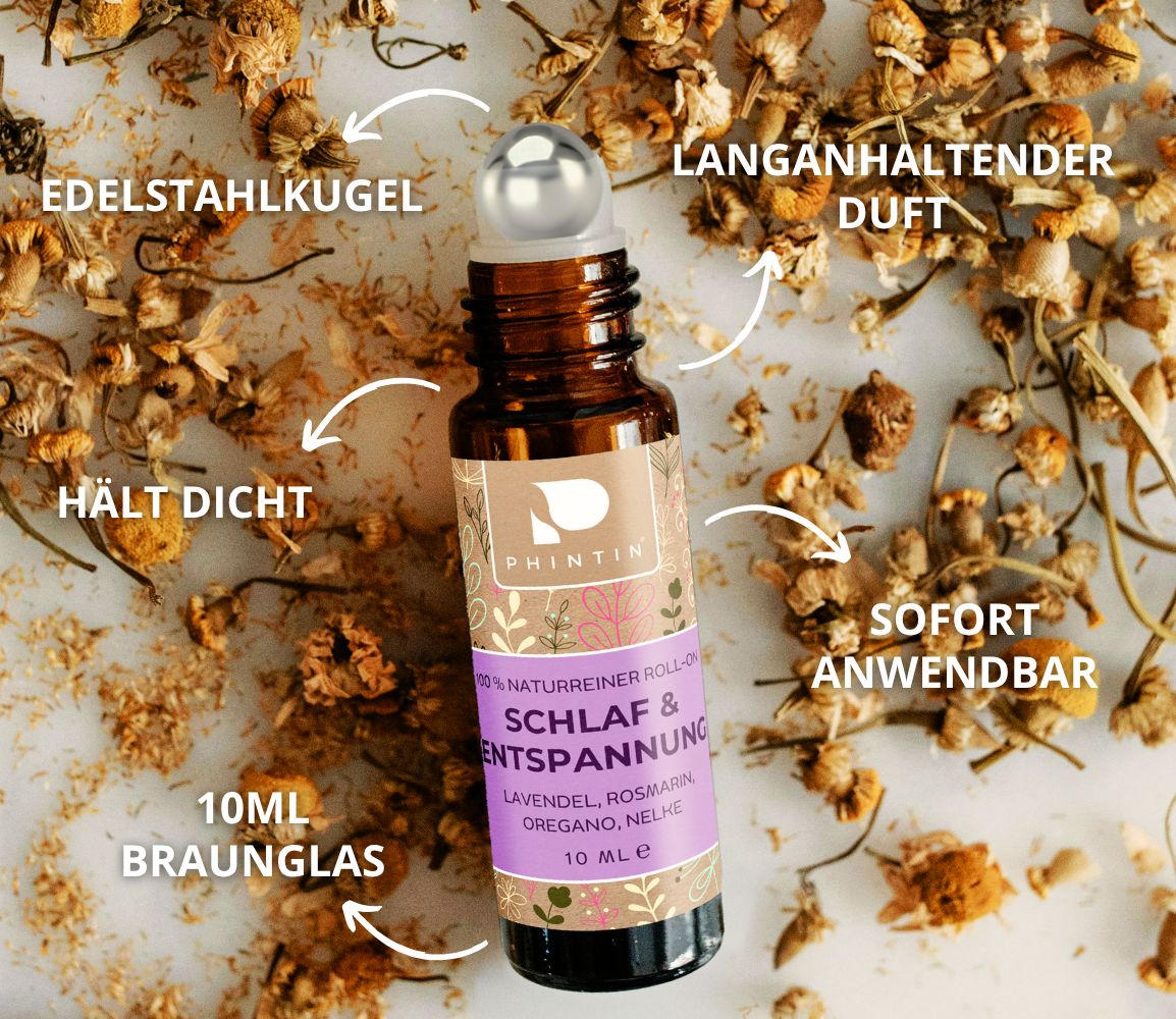 PHINTIN Roll-On Schlaf & Entspannung ätherische Öle mit Lavendel, Rosmarin, Oregano, Nelke