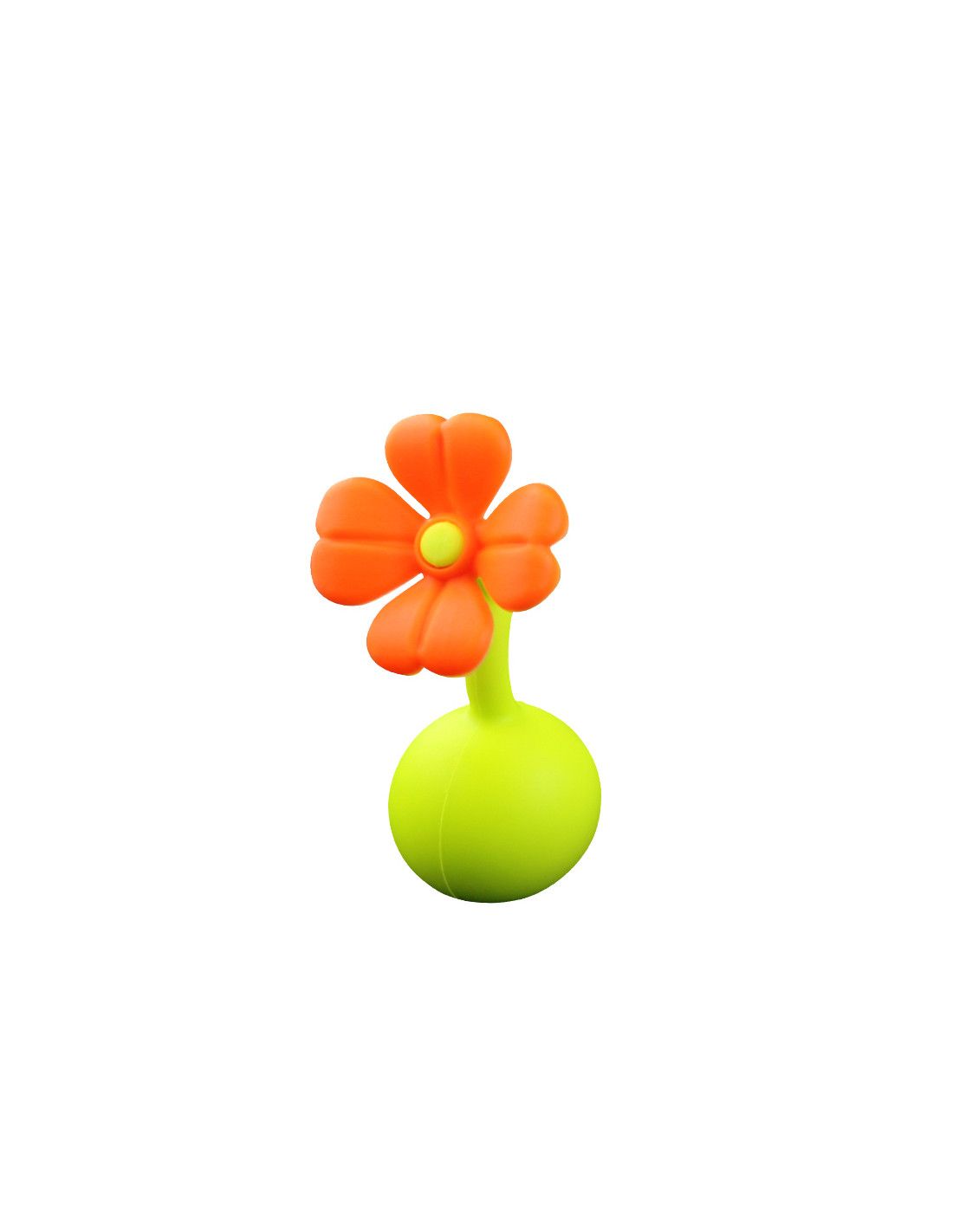 Blumenförmiger Verschluss, orangefarbene Blütenblätter, grüner Stiel und Kugel. Isoliert auf weißem Hintergrund.