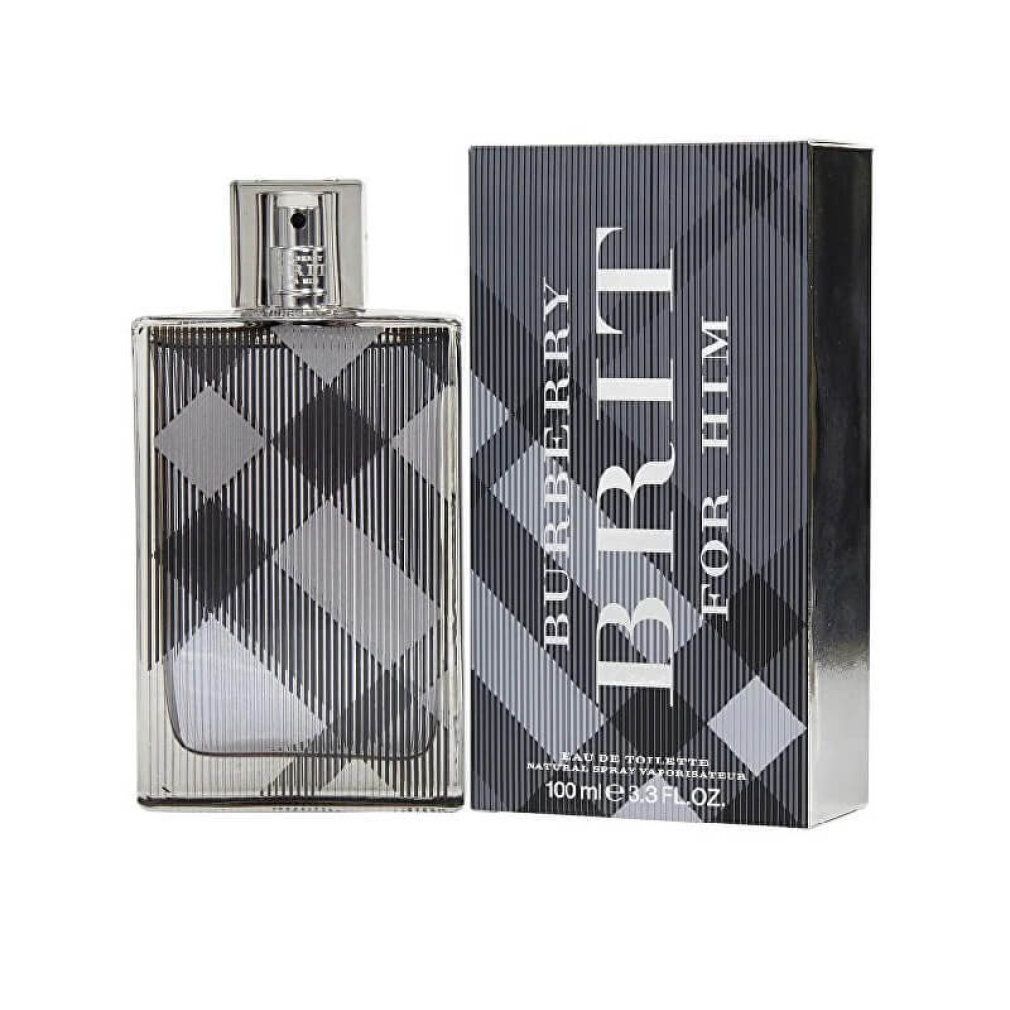 Burberry Brit For Him Eau de Toilette Flakon und Verpackung. Flakon und Verpackung mit Logo und Produktbezeichnung. 100 ml.