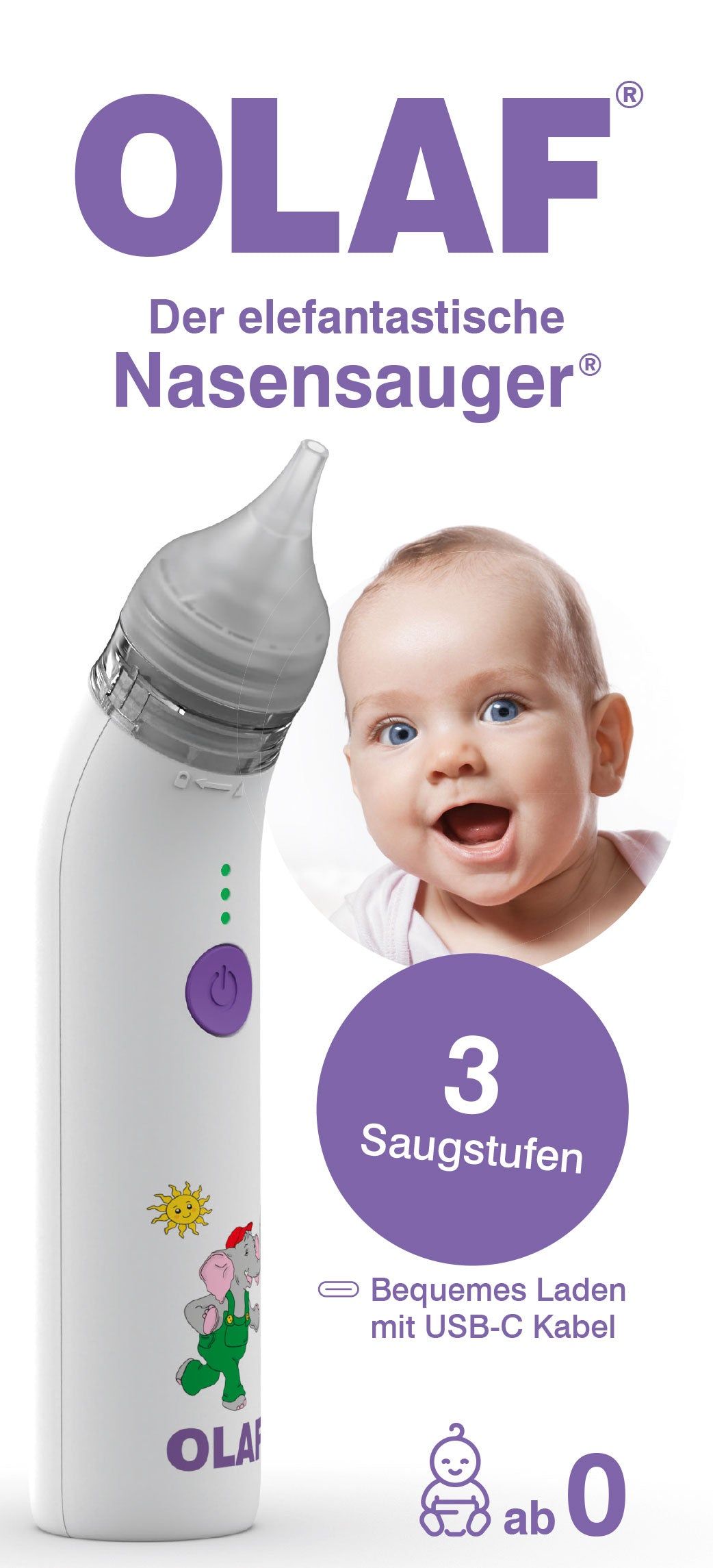 OLAF® Elektrischer Nasensauger Baby USB-C wiederaufladbar