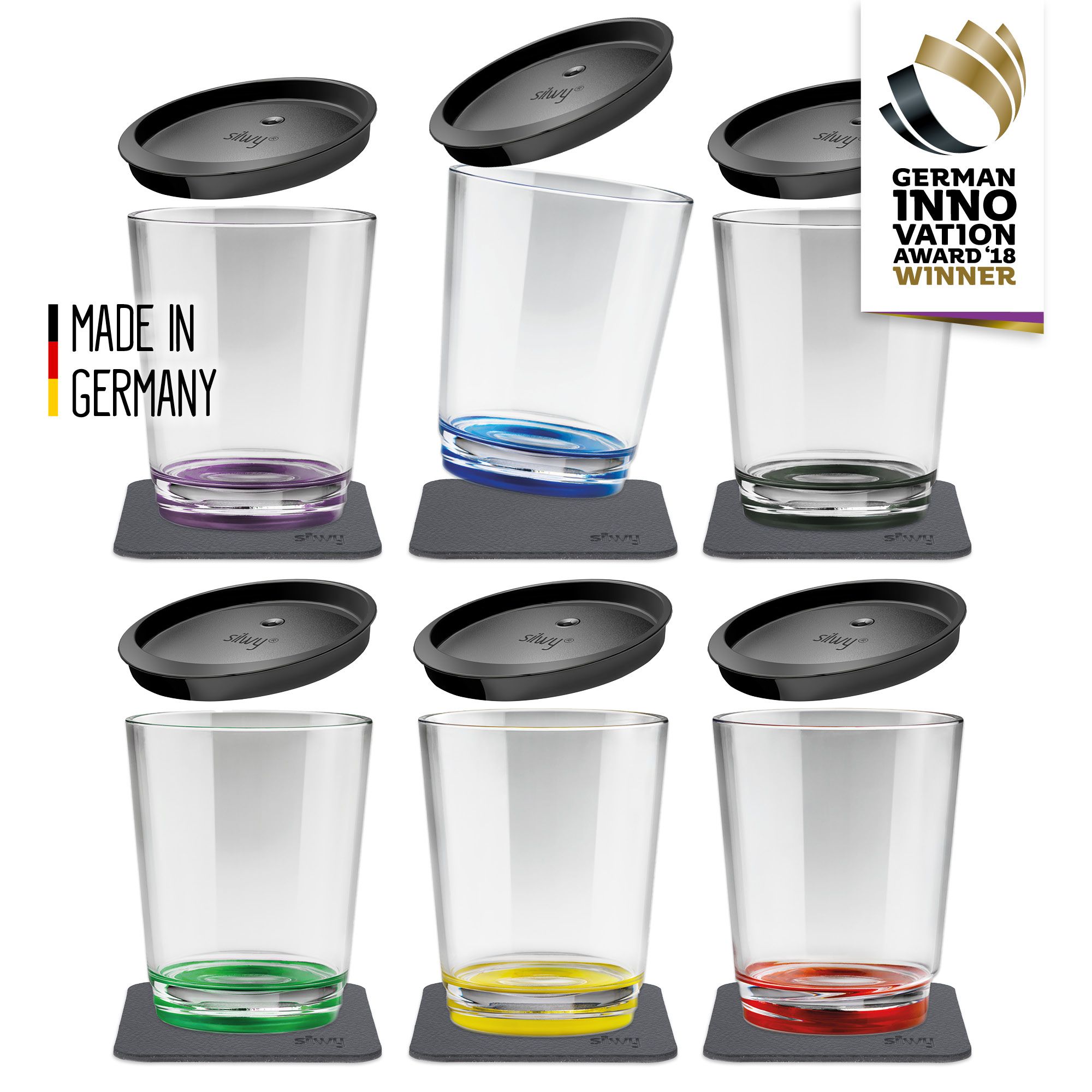 Silwy Magnet-Kunststoff Trinkbecher (6er Set + Deckel), Multicolour