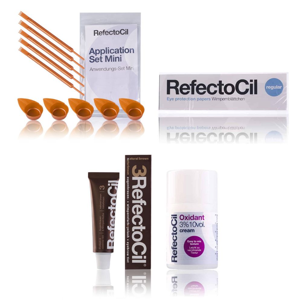 Refectocil Wimpernfarbe naturbraun 3 & Oxidant Creme 3% Wimpernblättchen Mini-Anwendungs Set 15 ml