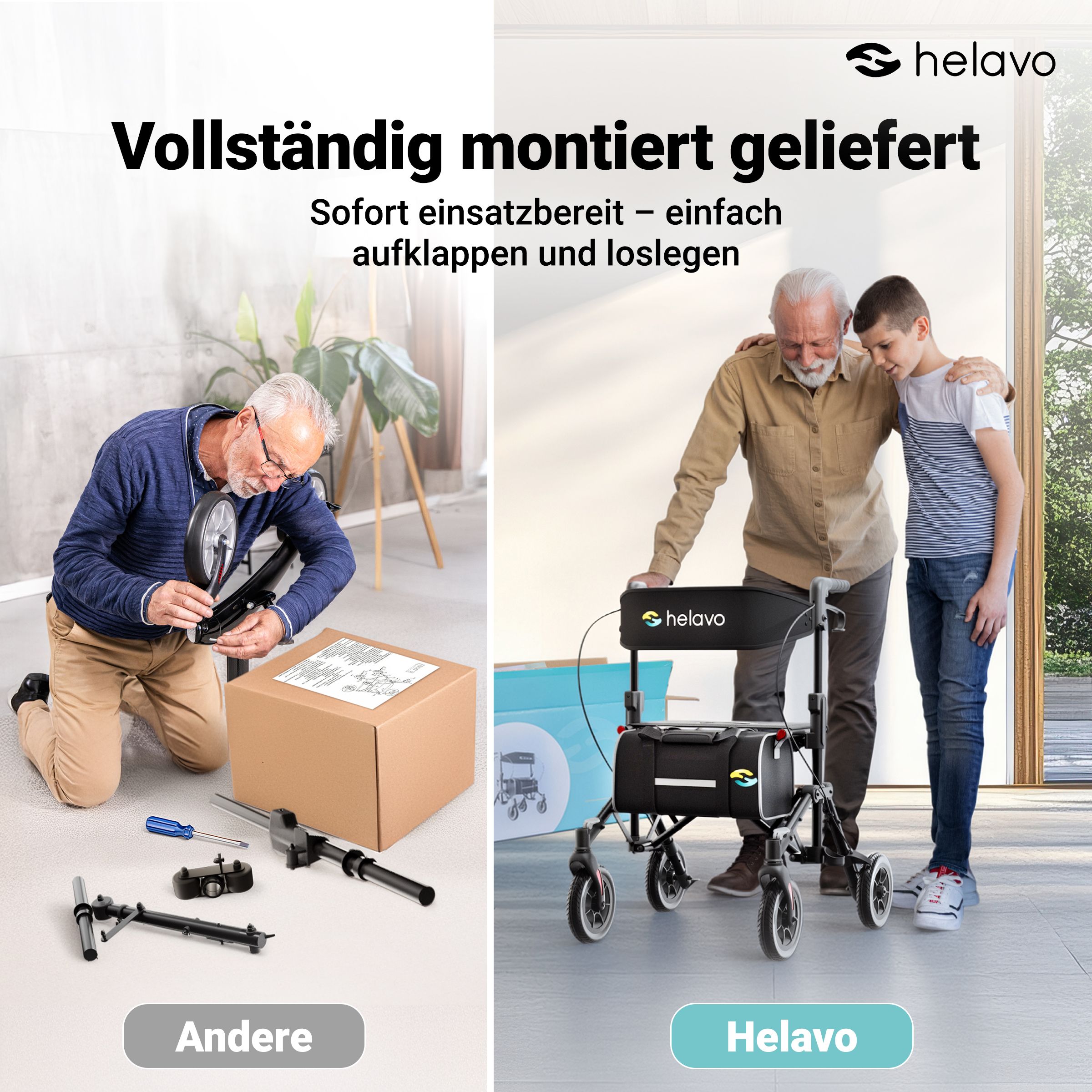 Helavo Reiserollator faltbar leicht mit Sitz Transporttasche und PU Raedern 8,5kg