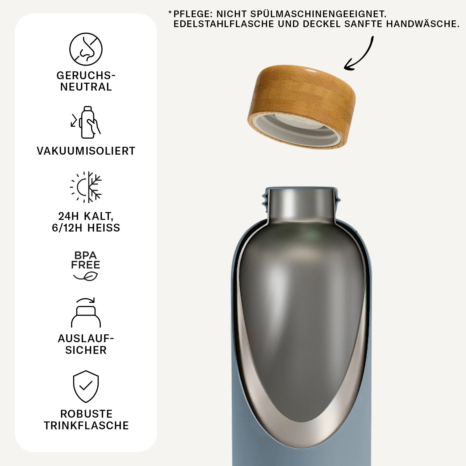 waterdrop® Starter Set Steel – 600ml Thermoflasche + 18 Würfel – Vitamine, vegan, zuckerfrei