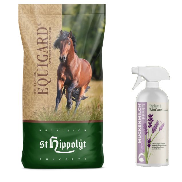 St. Hippolyt Equigard Classic Pellets + Relax Biocare Mückenmilch für Pferde
