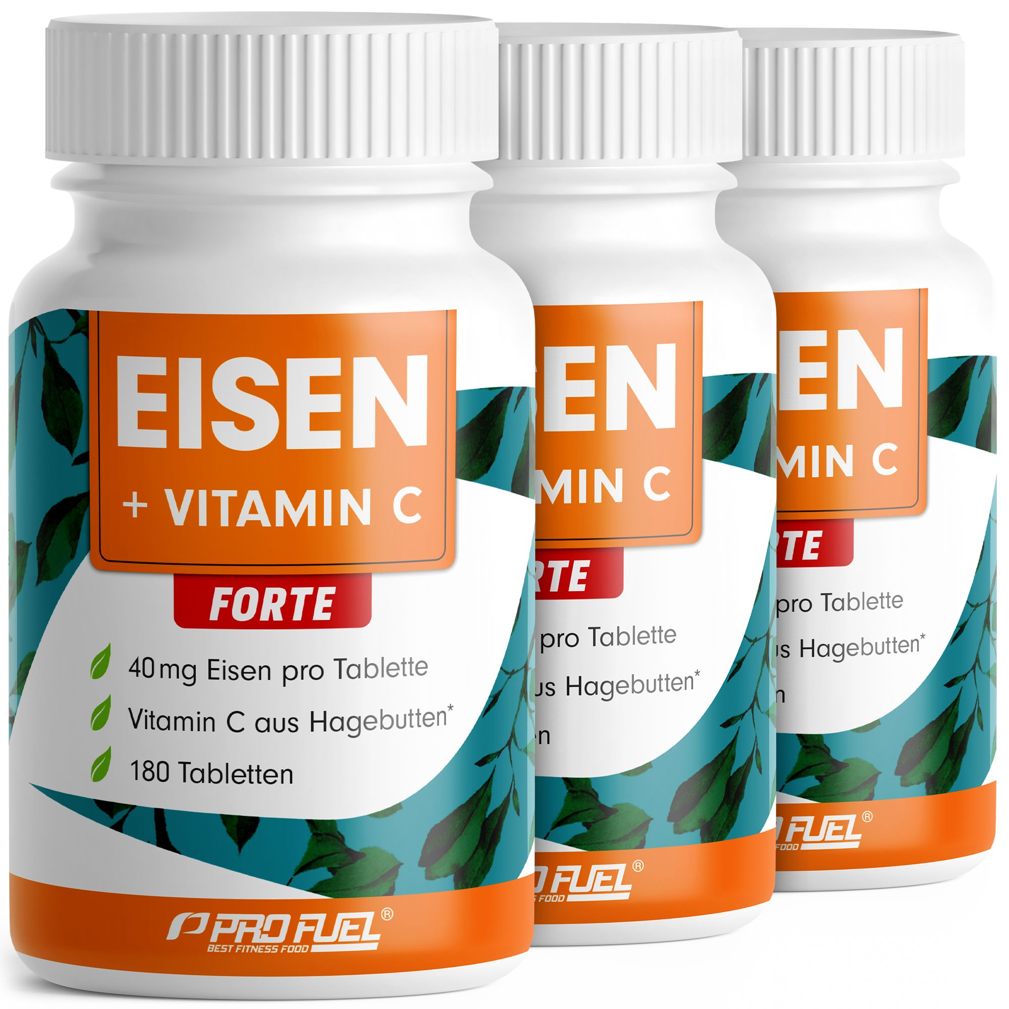 ProFuel - EISEN Tabletten mit natürlichem Vitamin C, 40mg Eisen & 40mg Vitamin C - 540 Kapseln