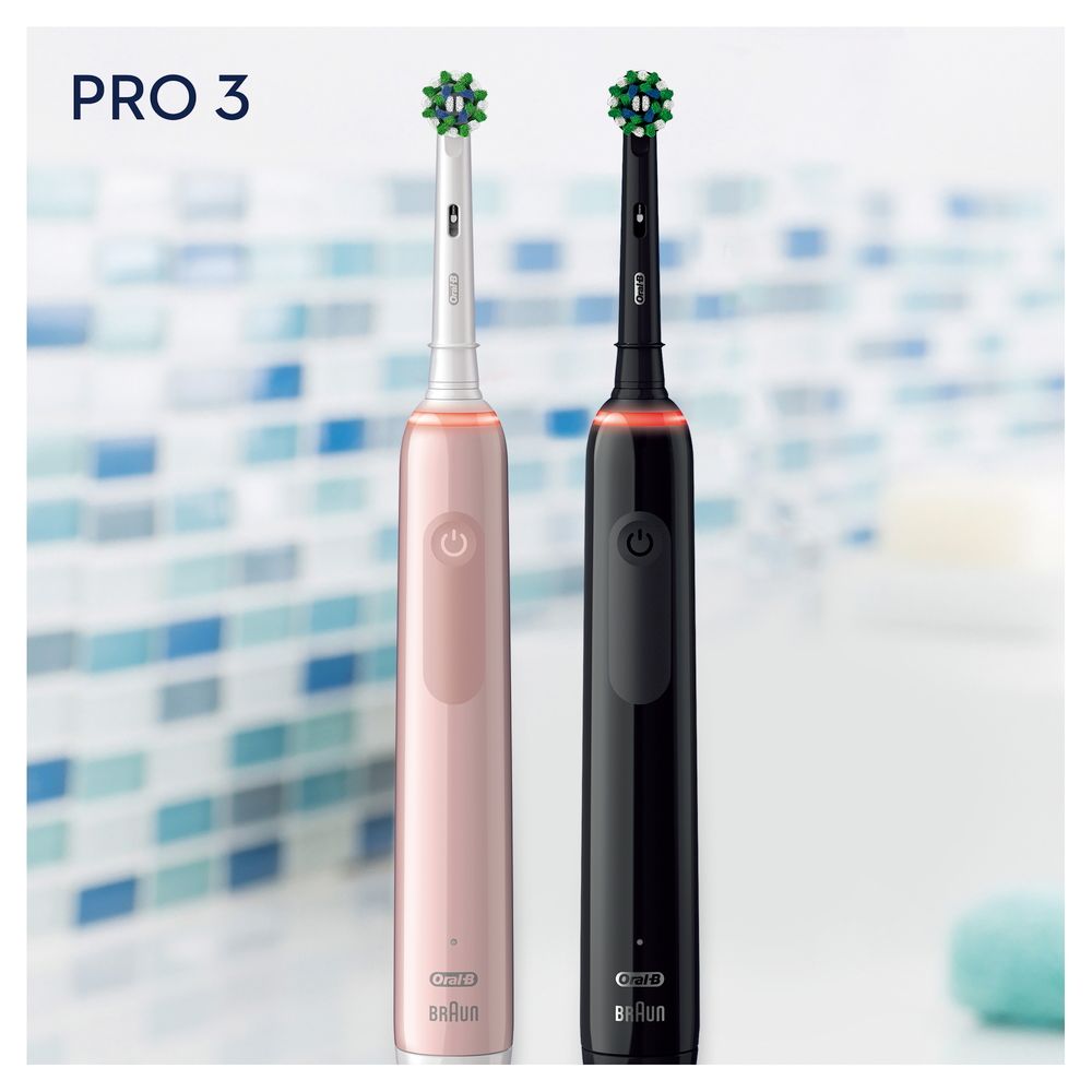 Oral-B - Elektrische Zahnbürste "Pro 3 + 2. Handstück" in Schwarz und Pink