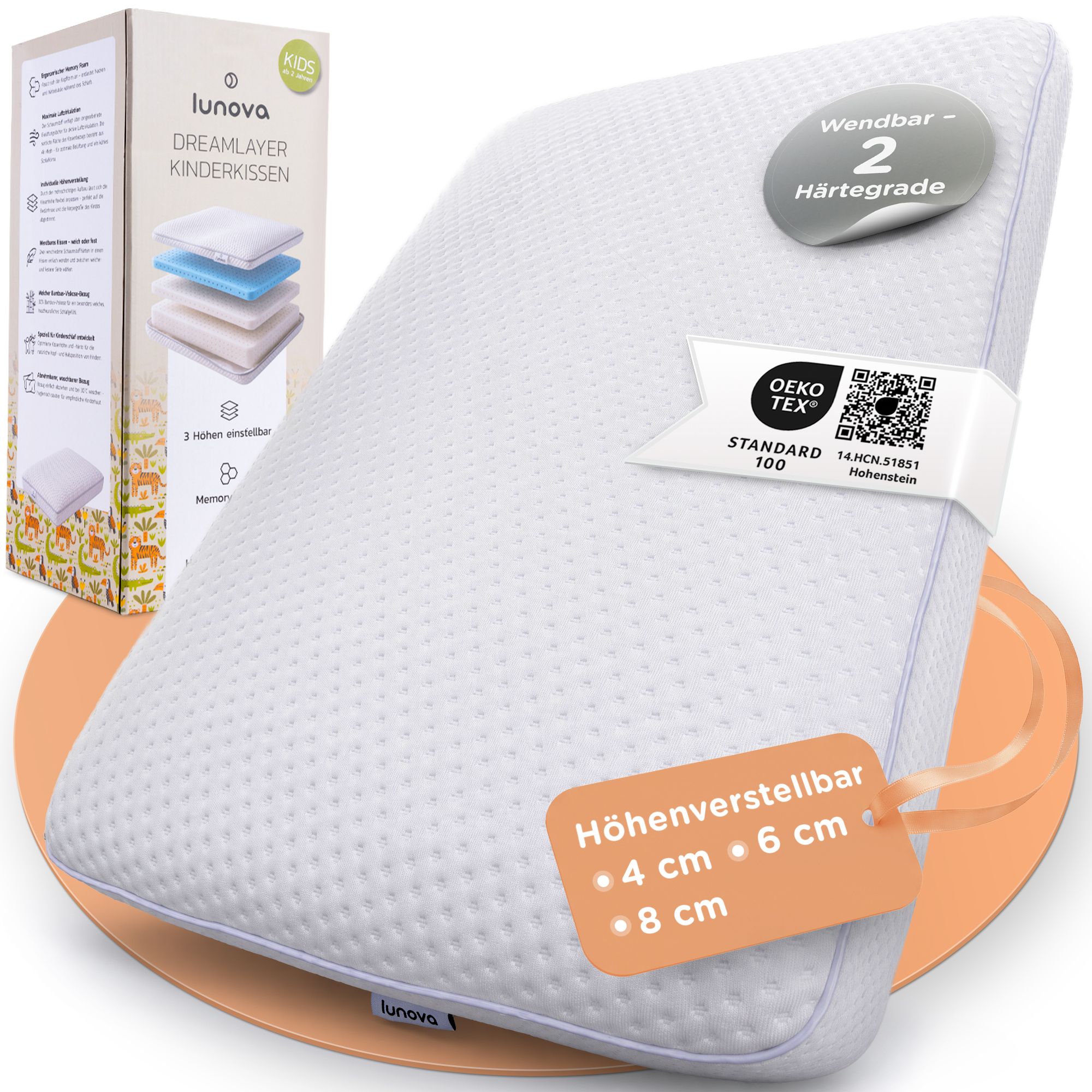 Lunova Kinderkissen mit Wendefunktion und OEKO-TEX Zertifikat.