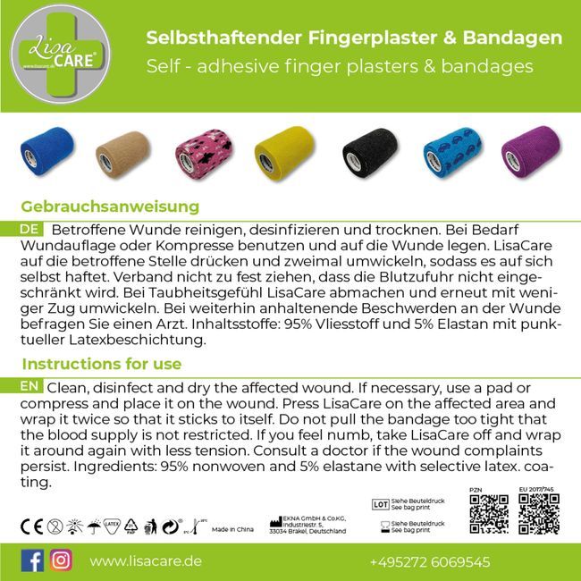 LisaCare selbsthaftende Bandage - Hellblau - 7,5cm x 4,5m