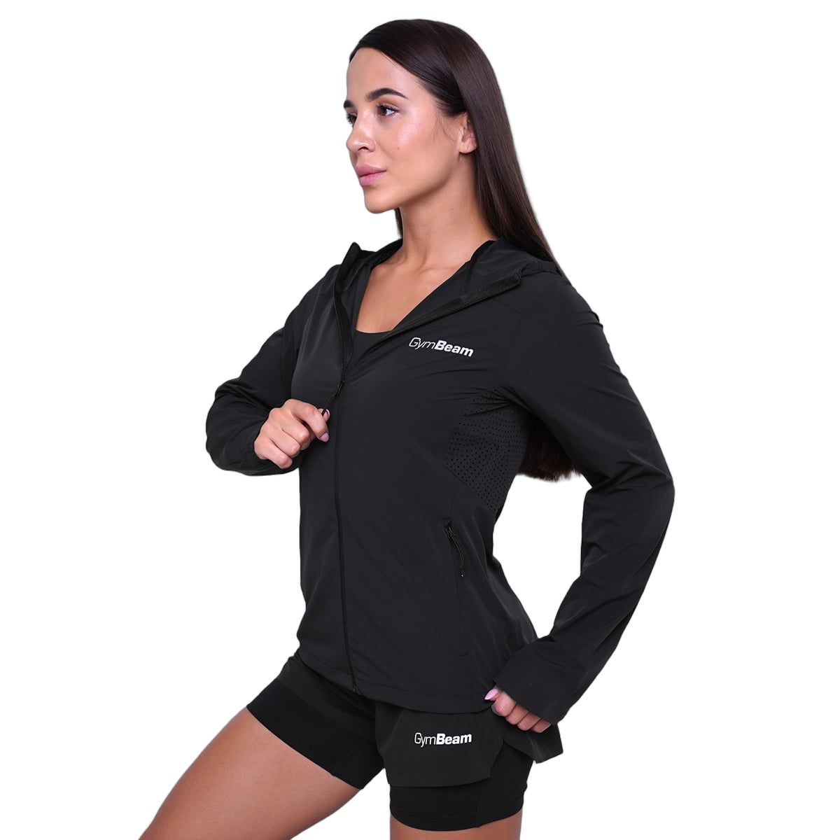 GymBeam Jacke Damen Slim mit Kapuze und Reißverschluss Pulse Black