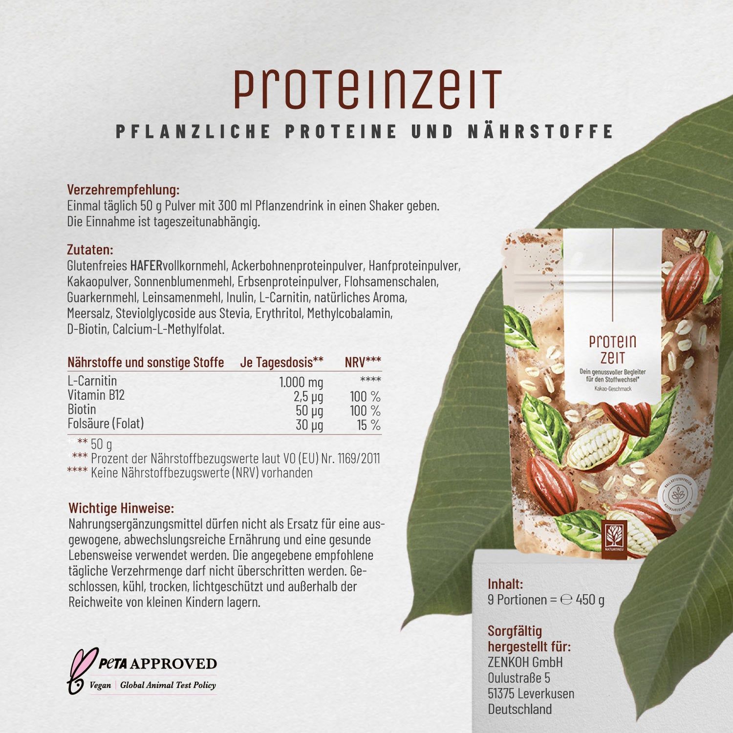 PROTEINZEIT - Proteinpulver mit Kakao Geschmack - NATURTREU®