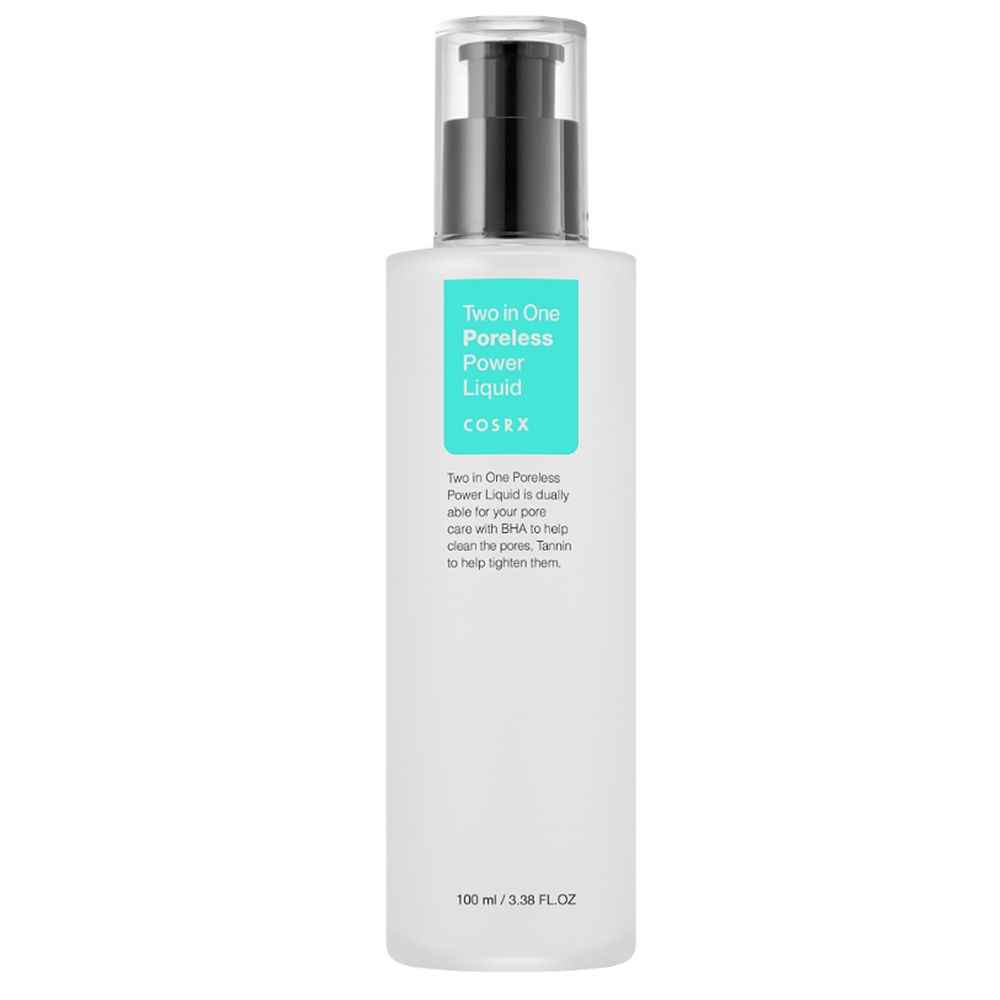 COSRX Two in One Poreless Power Liquid in einer durchscheinenden Flasche mit Pumpspender.