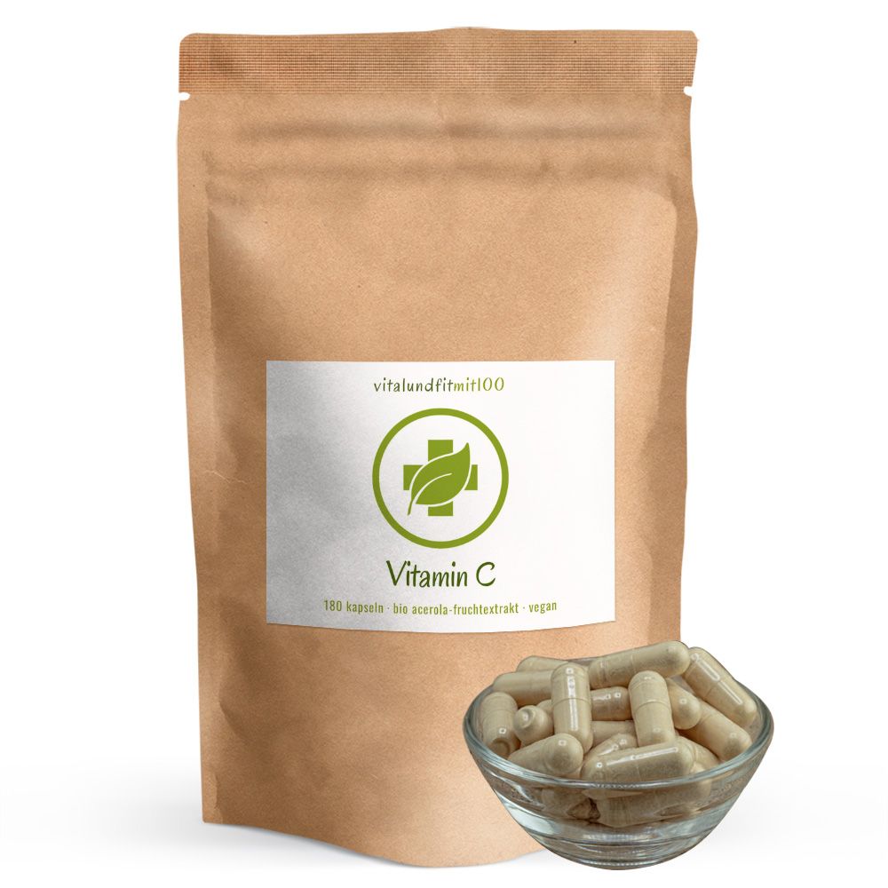 vitalundfitmit100® Natürliche Vitamin C Kapseln aus Bio Acerola Fruchtextrakt 180 St
