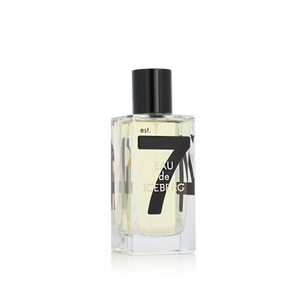 Flakon mit schwarzem Deckel. Auf dem Flakon steht "Eau de Iceberg". Enthält eine klare Flüssigkeit.