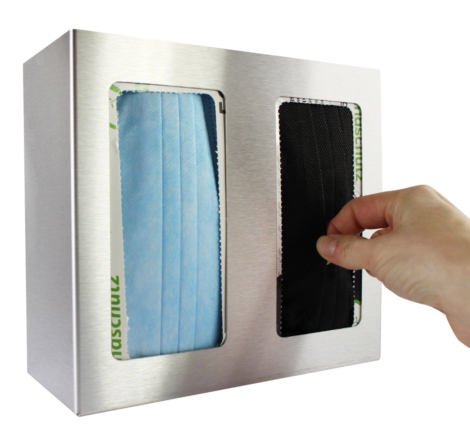Medi-Inn Edelstahlspender für Mundschutz 8,5 cm x 21,5 cm x 19,5 cm silber für zwei Packungen