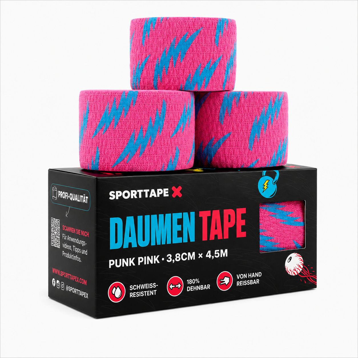 Nahaufnahme einer Hand, die eine Langhantel mit robustem Gewichtheber-Tape umwickelt hält.