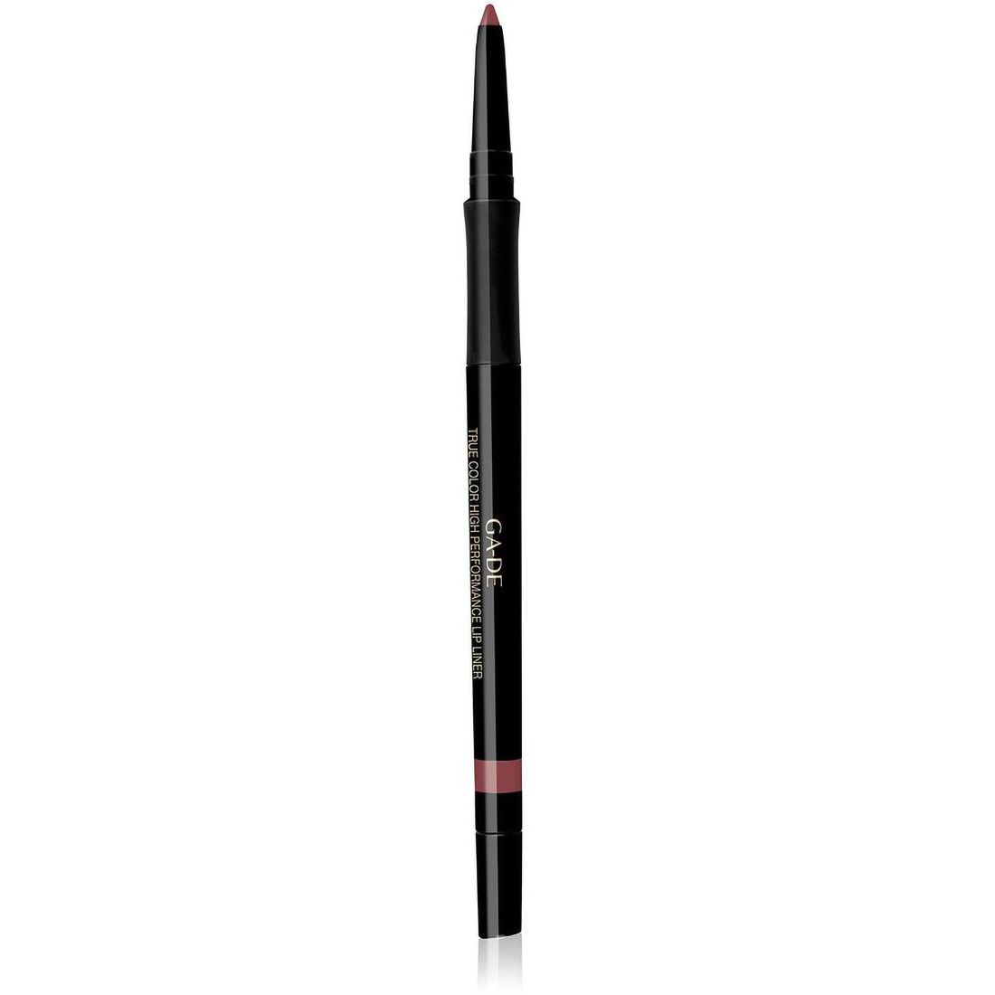 Lippenstift in Schwarz mit rosafarbenem Stift. Aufschrift: Ga-De True Color High Performance Lip Liner.