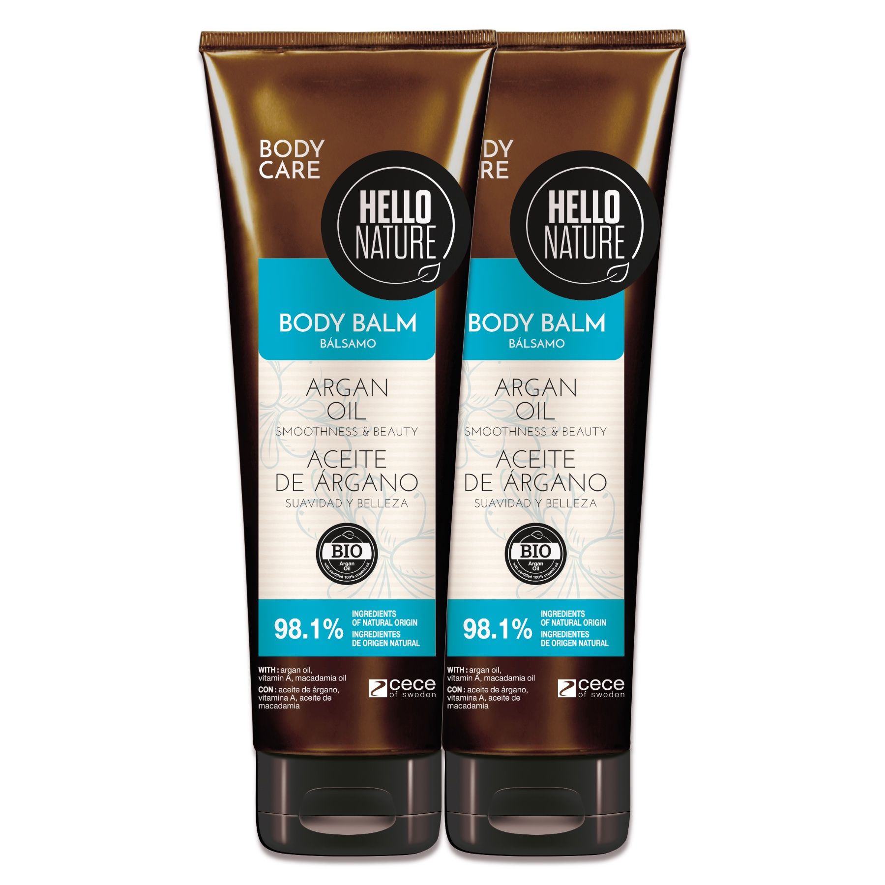 Hello Nature Körpercreme Body Balm für Feuchtigkeitspflege mit Arganöl 2x250 ml Tagescreme