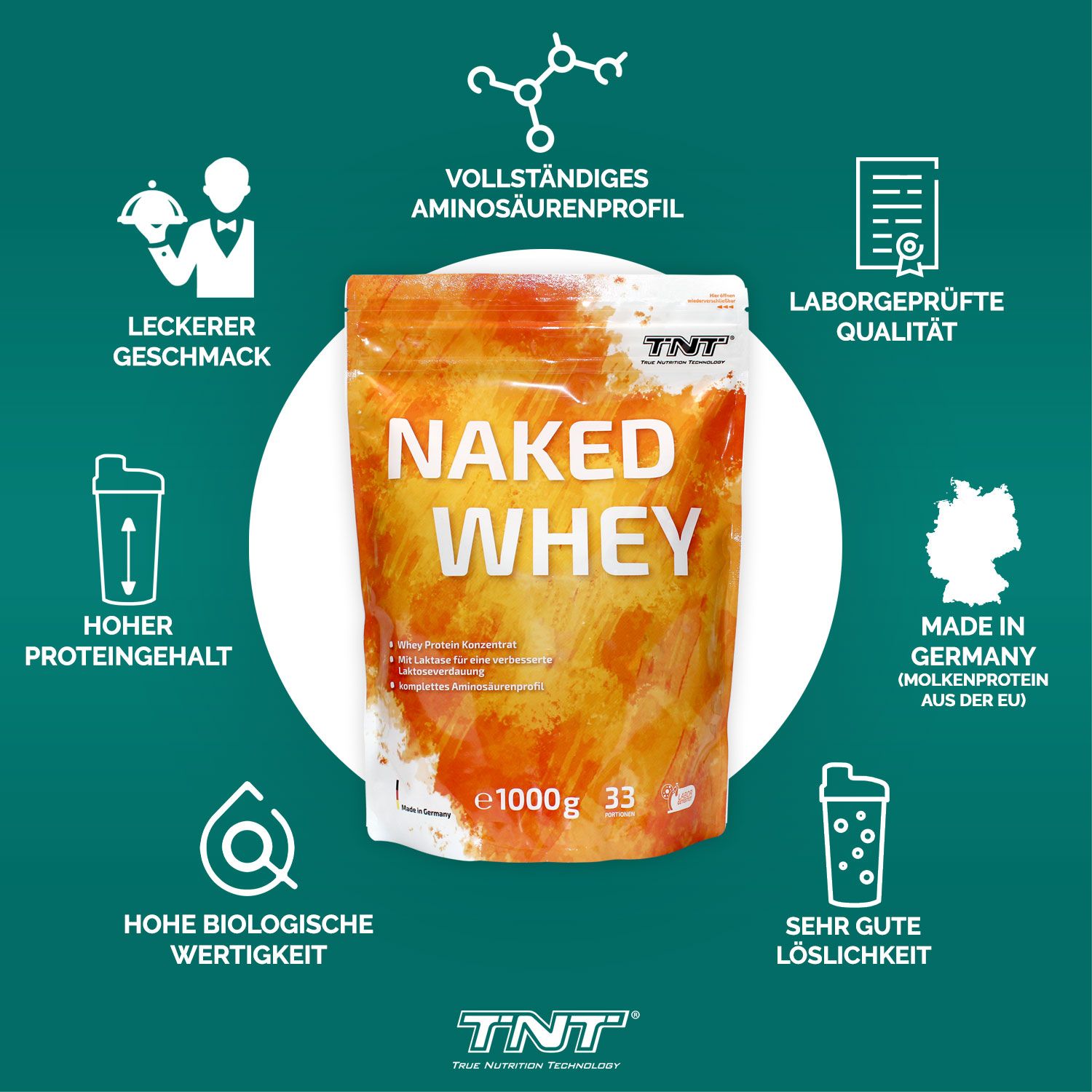 TNT Naked Whey - Molkenproteinkonzentrat mit Laktase 1 kg Pulver