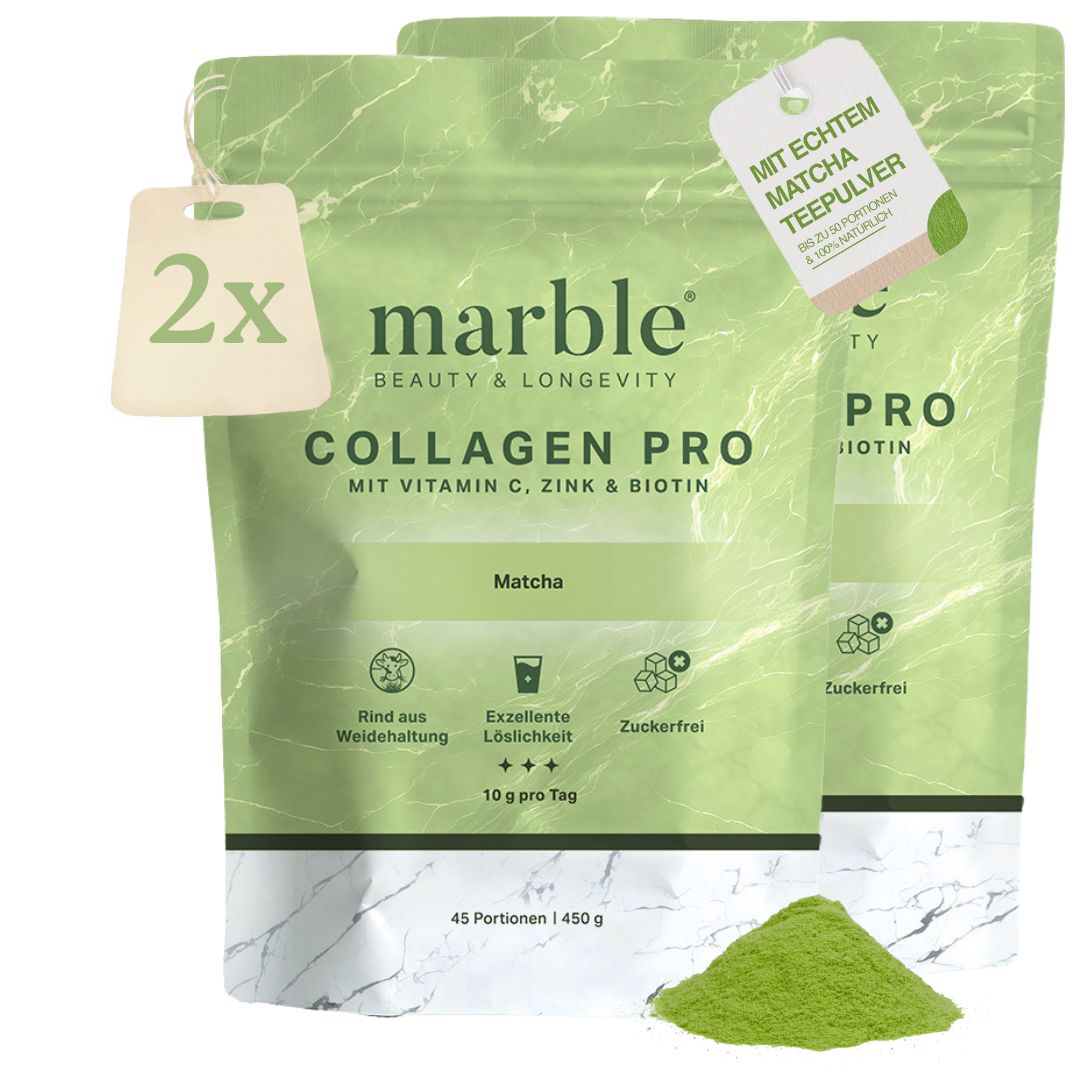 marble© Collagen Pro – Matcha mit Vitamin C, Zink & Biotin | Sparset 2 St Pulver