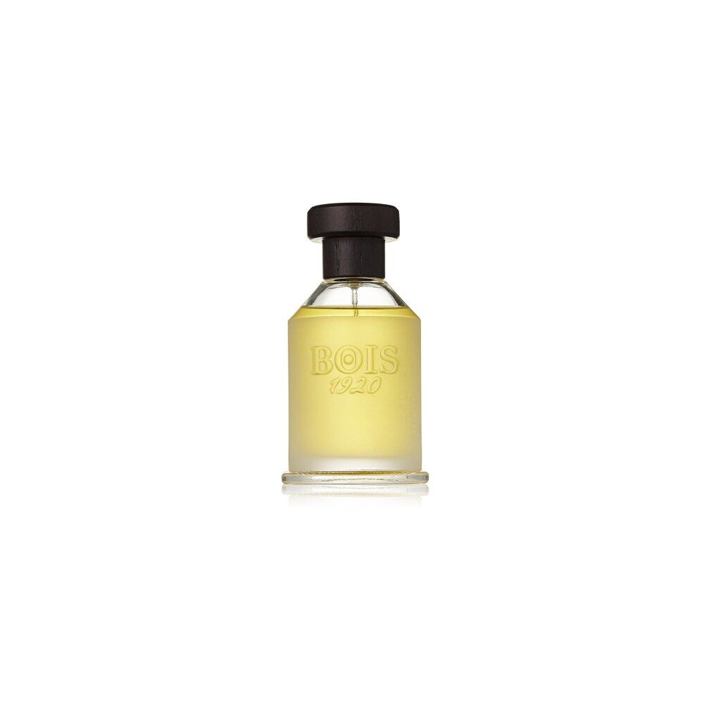 Flakon von Bois 1920 Vetiver Ambrato Eau de Toilette. Zylindrischer Flakon mit schwarzem Verschluss. Logo auf dem Flakon.