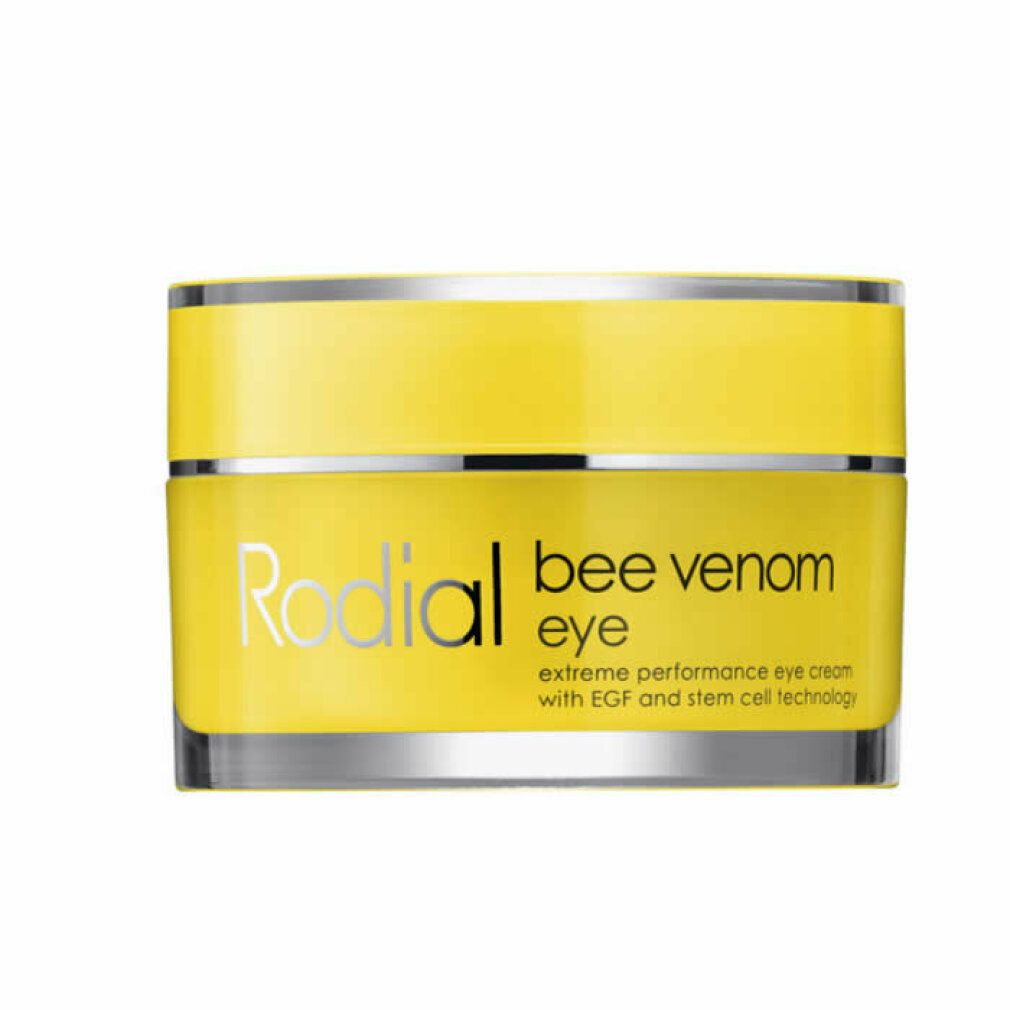 Gelbes Tiegel mit 'Rodial Bee Venom Eye' und Text.
