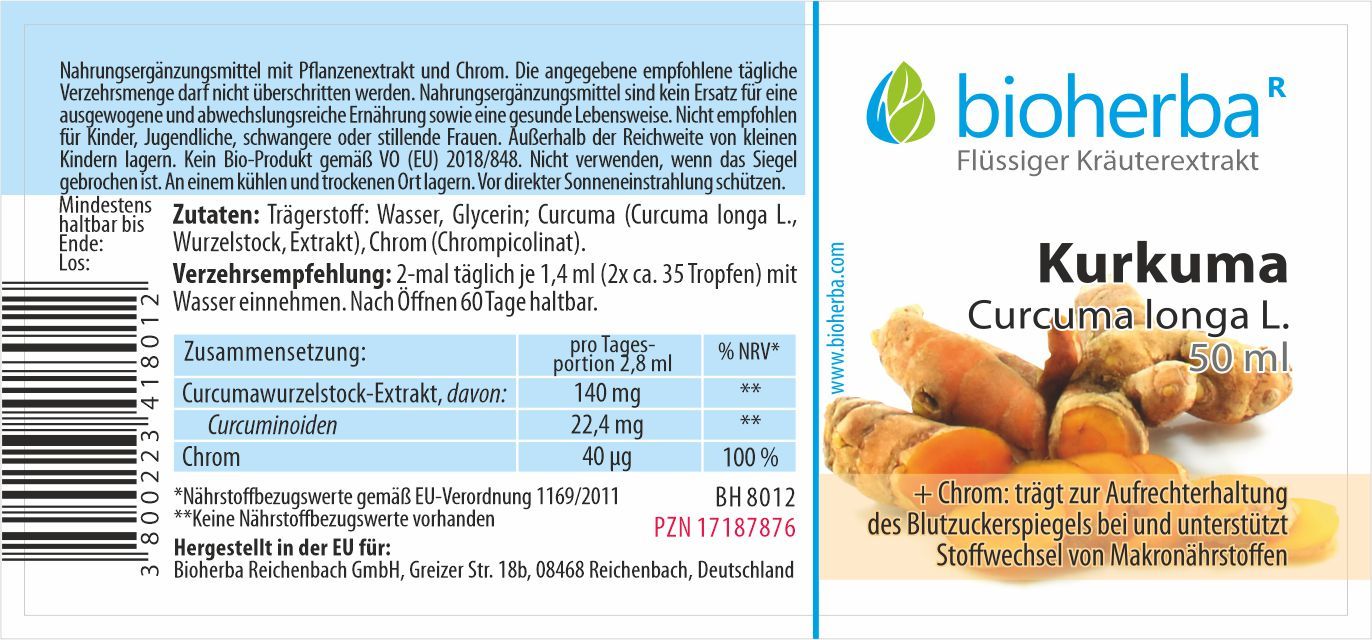 Kurkuma Curcuma longa L. Tropfen Tinktur 50 ml PZN 17187876