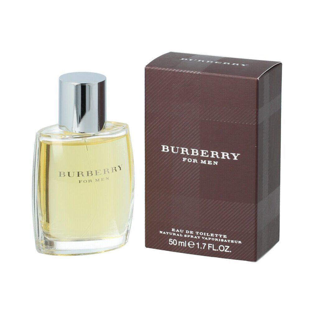 Burberry For Men Eau de Toilette Spray. Flakon und Verpackung. Braune Verpackung mit Logo und Produktbezeichnung.