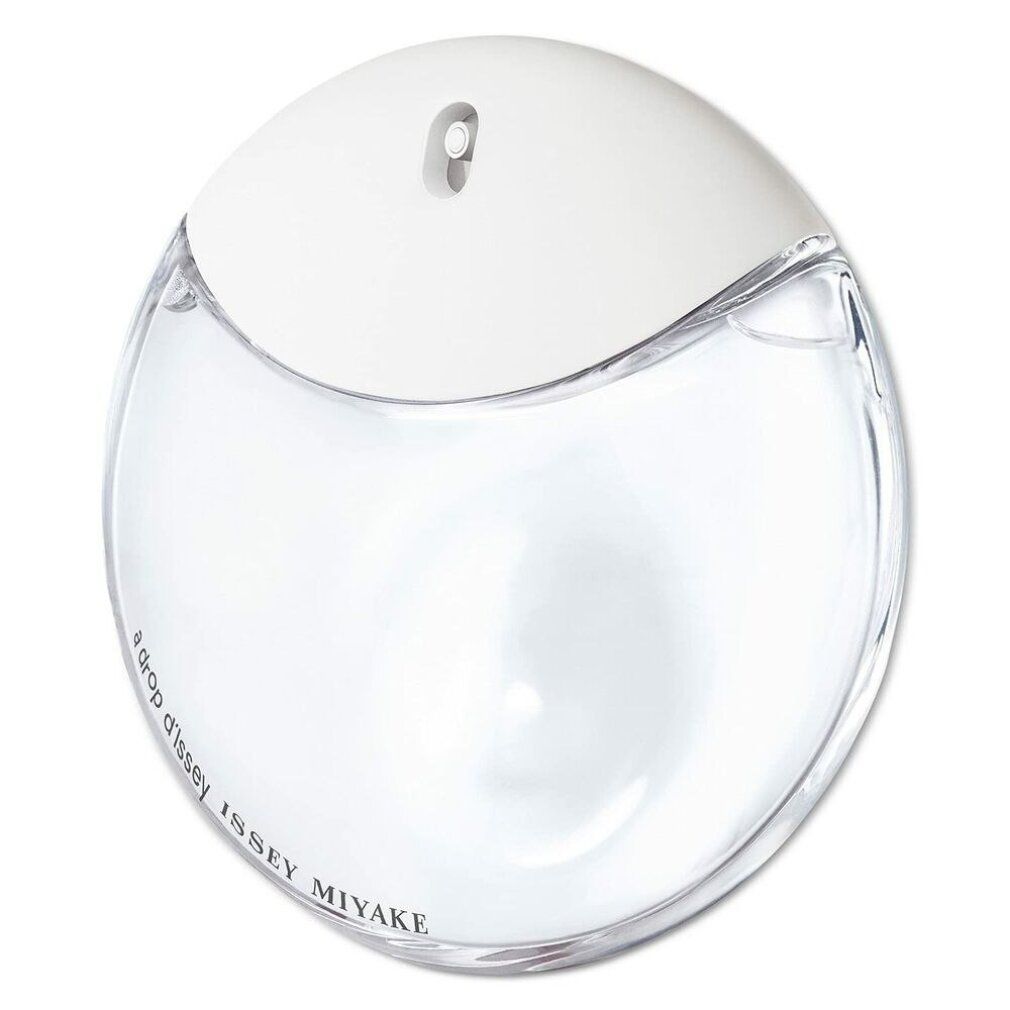 Runder Flakon mit weißem Deckel. Aufschrift: a drop d'Issey, ISSEY MIYAKE.