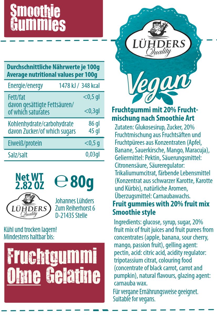 Lühders - Smoothie Gummies KiBa-Exotic, vegan 3x80 kg Fruchtgummi