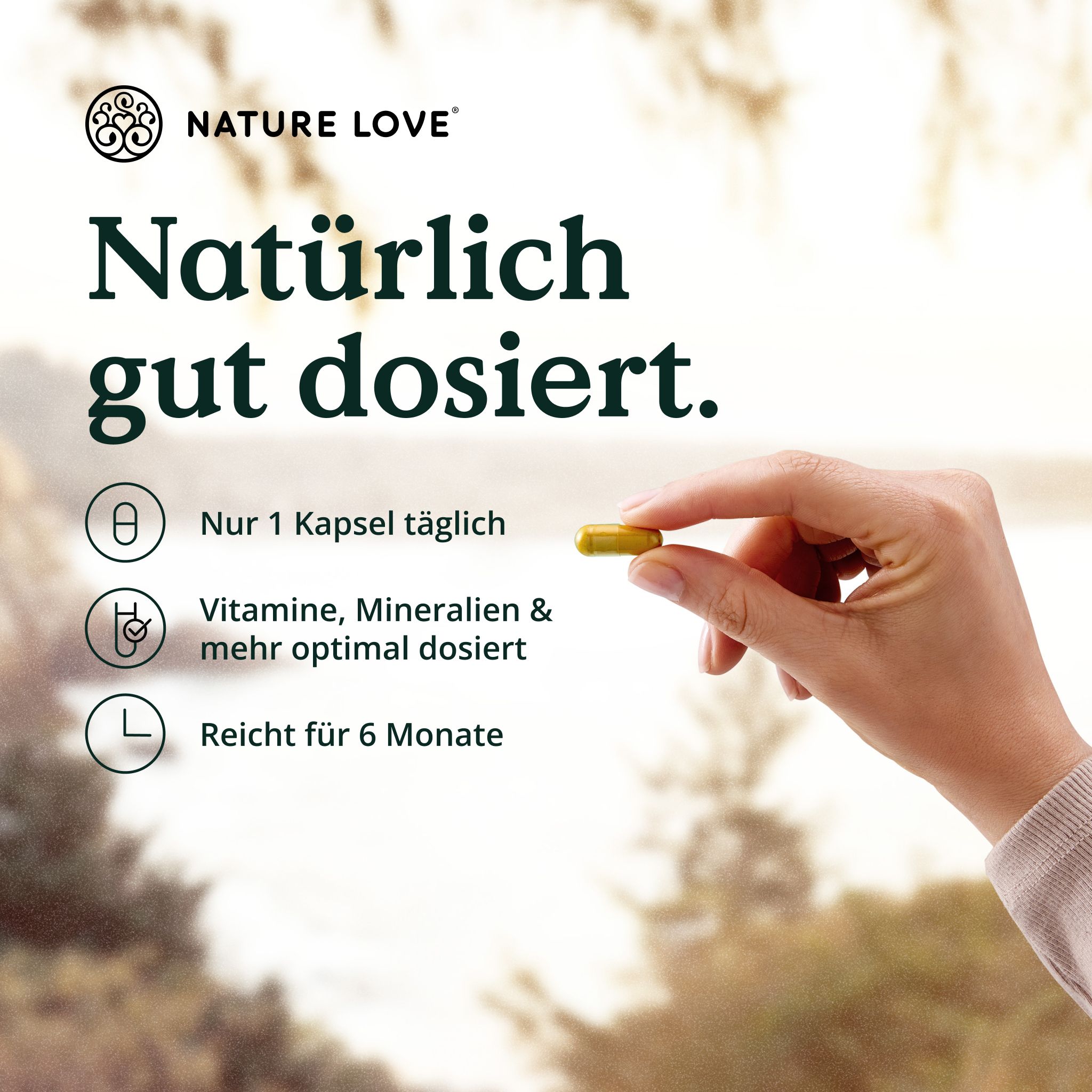 NATURE LOVE® Multivitamin Komplex – 180 Kapseln – Vit A-Z & Mineralstoffe – Grünteeextrakt