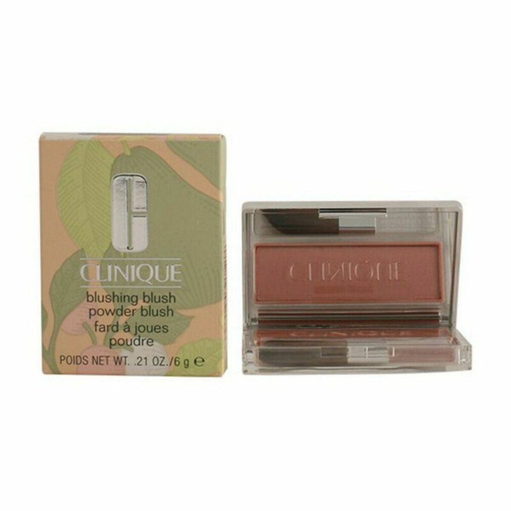 Clinique Blush-Puder. Kompakte Verpackung mit Rouge und Pinsel. Grün-beige Verpackung.