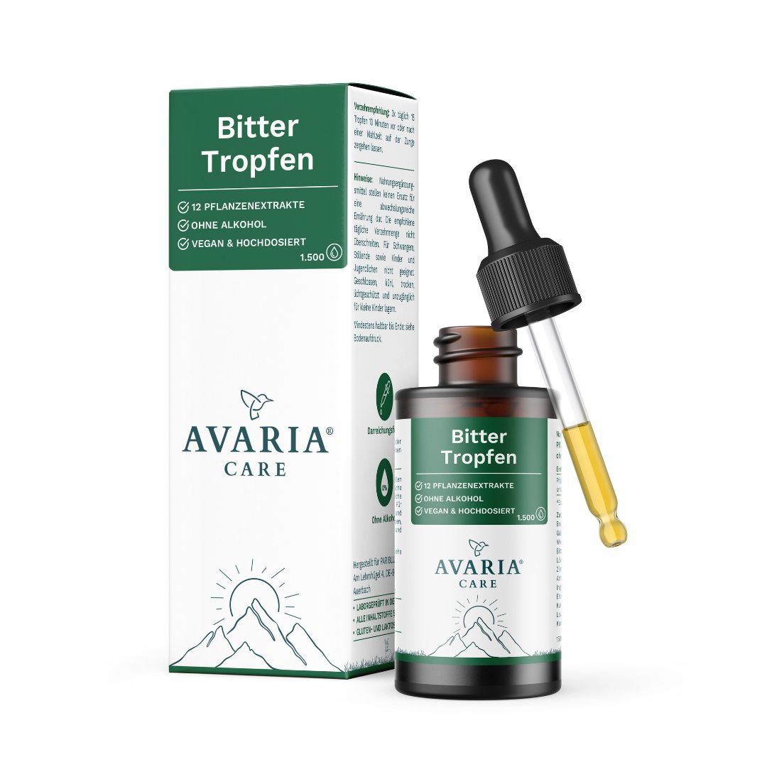 Avaria Care® Bittertropfen – alkoholfrei 12 Pflanzenextrakte hochdosiert & vegan 50 ml Tropfen