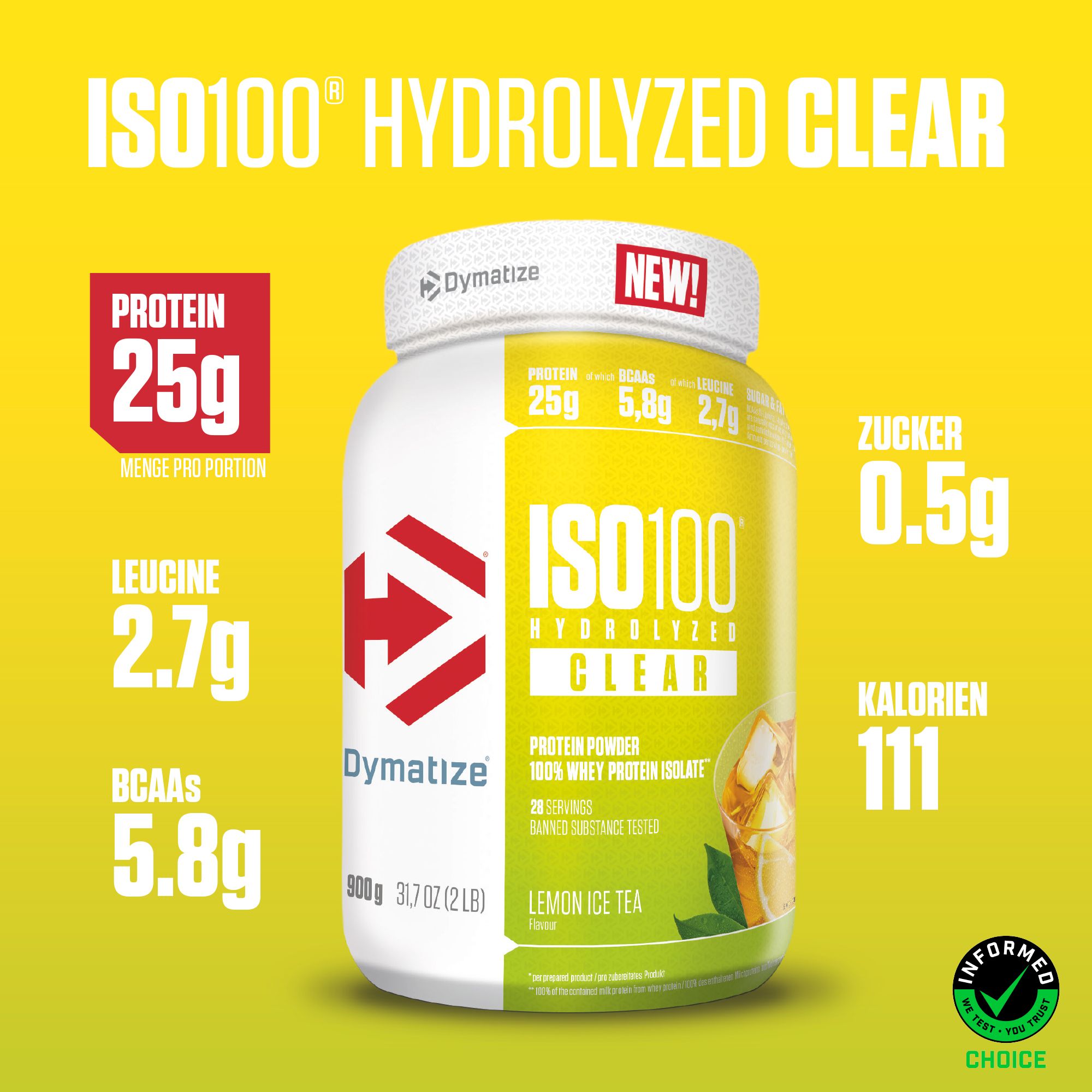 DYMATIZE Whey Protein Pulver Shake ISO 100 Hydrolyzed Clear Lemon Ice Tea