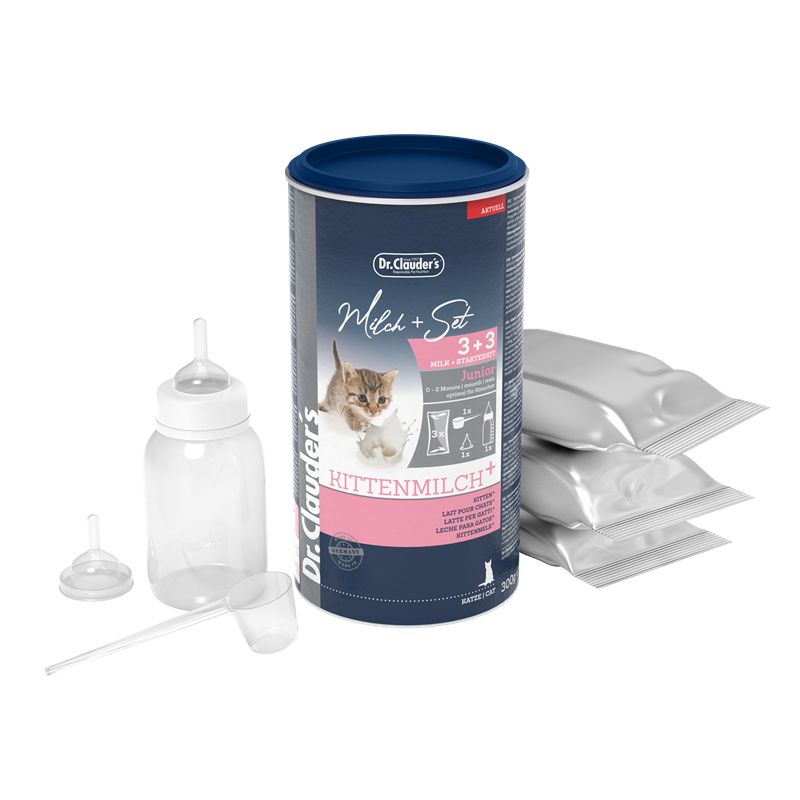 Dr. Clauder's Milch + Set: Milchpulver in Dose mit Flasche, Saugern und Messlöffel. Enthält 3+3 Beutel.