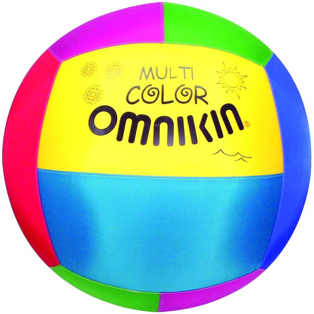 Mehrfarbiger Ball mit "Omnikin"-Logo. Segmentiert in Rot, Grün, Gelb und Blau. Aufschrift "Multi Color".