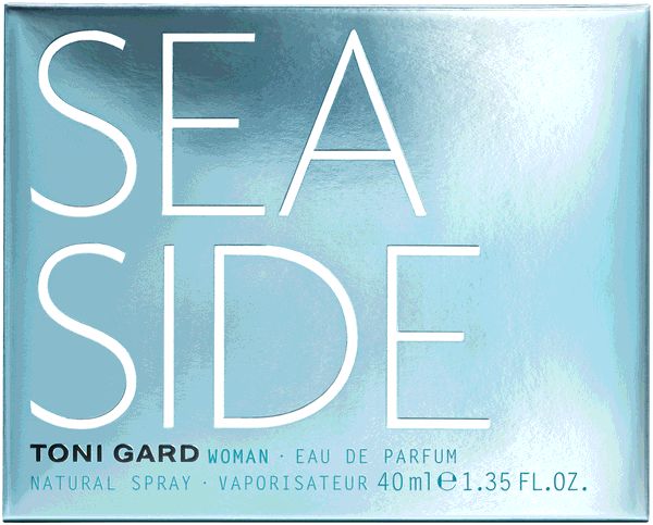 Hellblaue Verpackung mit Aufschrift SEA SIDE. Darunter TONI GARD WOMAN Eau de Parfum.
