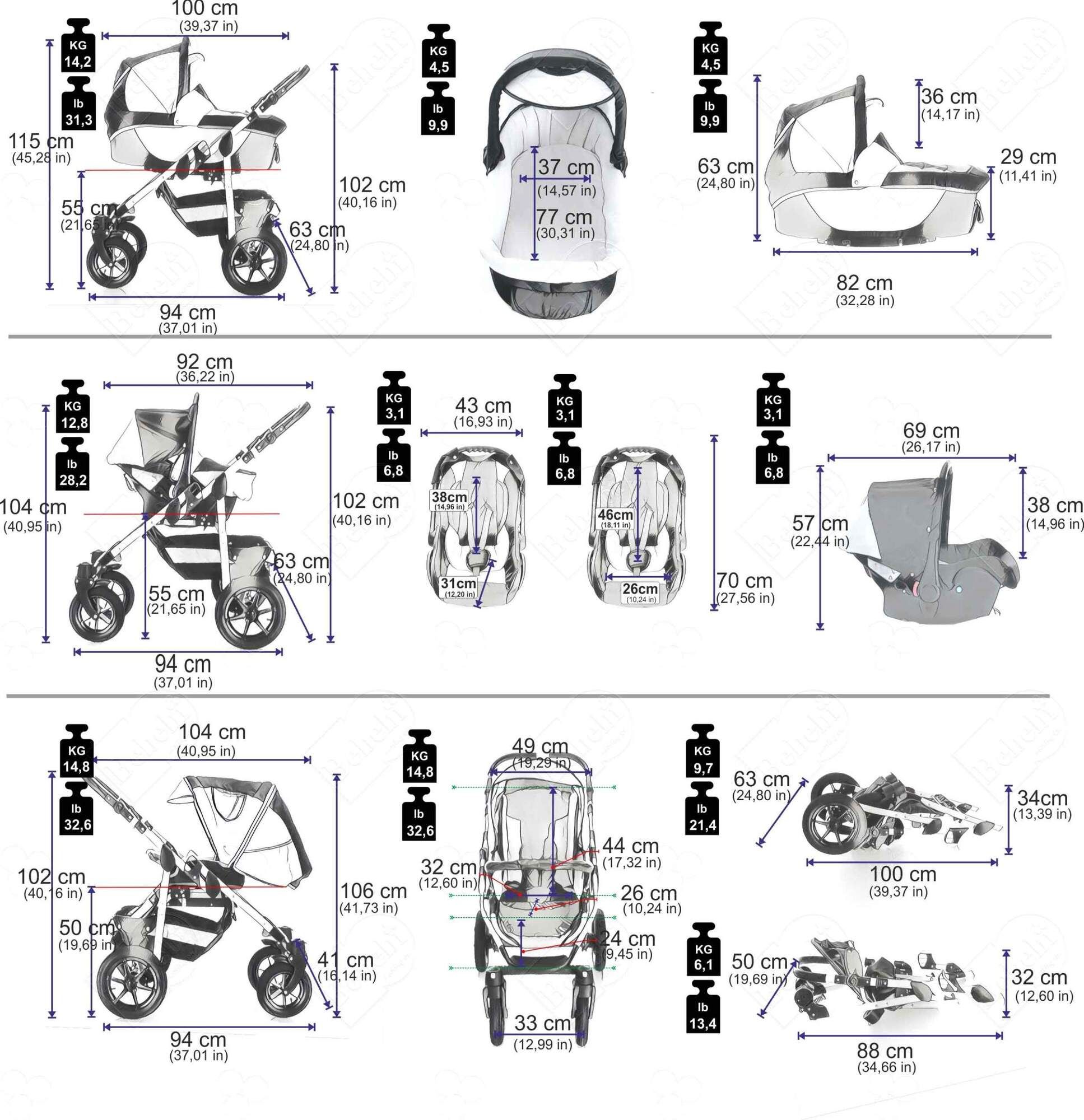 Bebebi Sidney 3 in 1 Kinderwagen Set Luftreifen, Great Barrier Reef