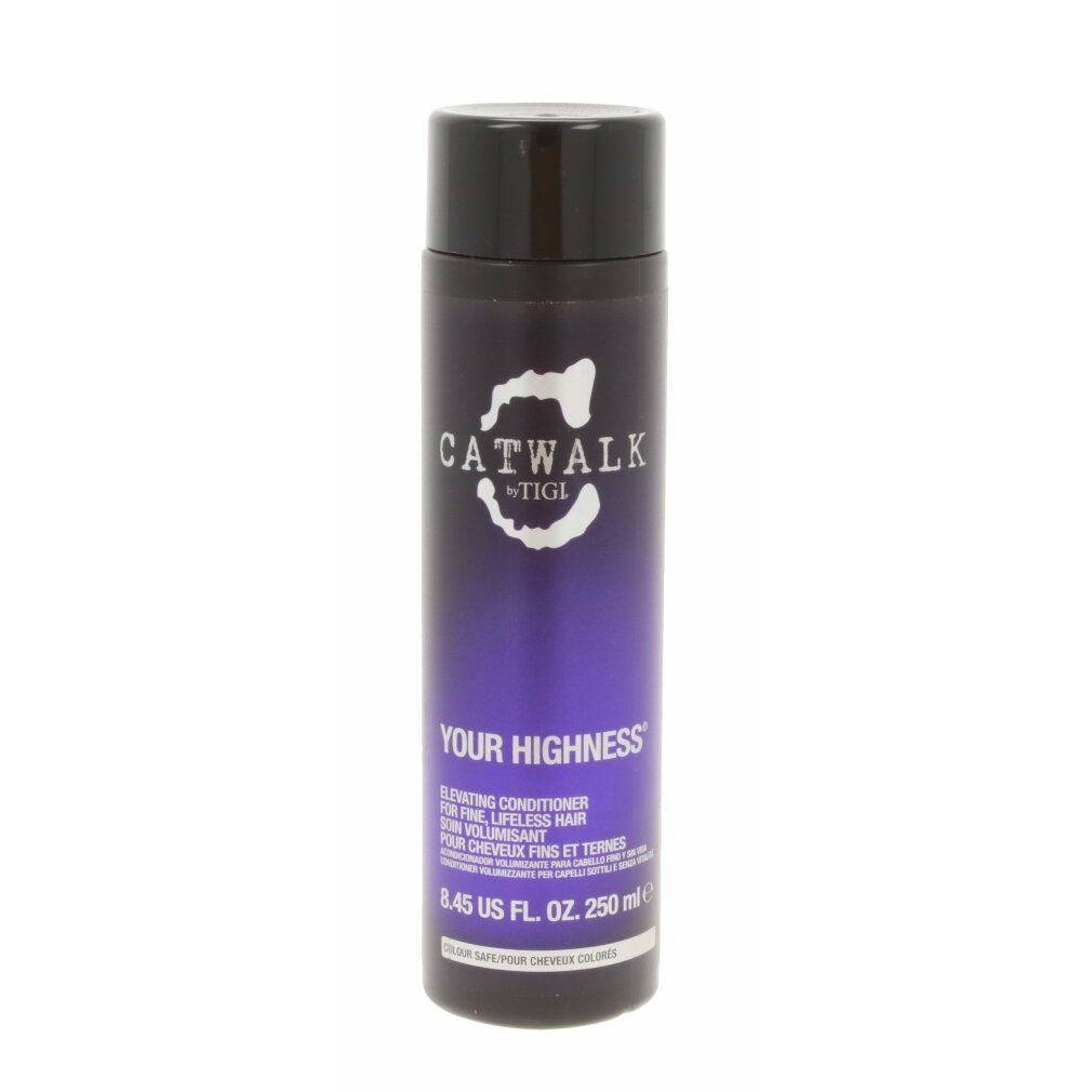 Flasche mit schwarzem Deckel. Aufschrift: CATWALK by TIGI, YOUR HIGHNESS. Inhalt: 250 ml.