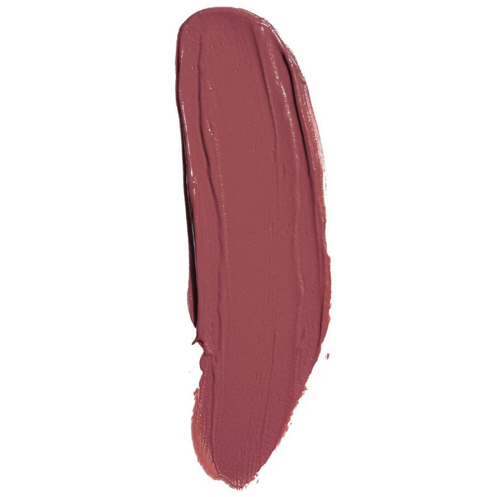 Rosa-brauner Lipgloss-Strich auf weißem Hintergrund. Textur sichtbar.