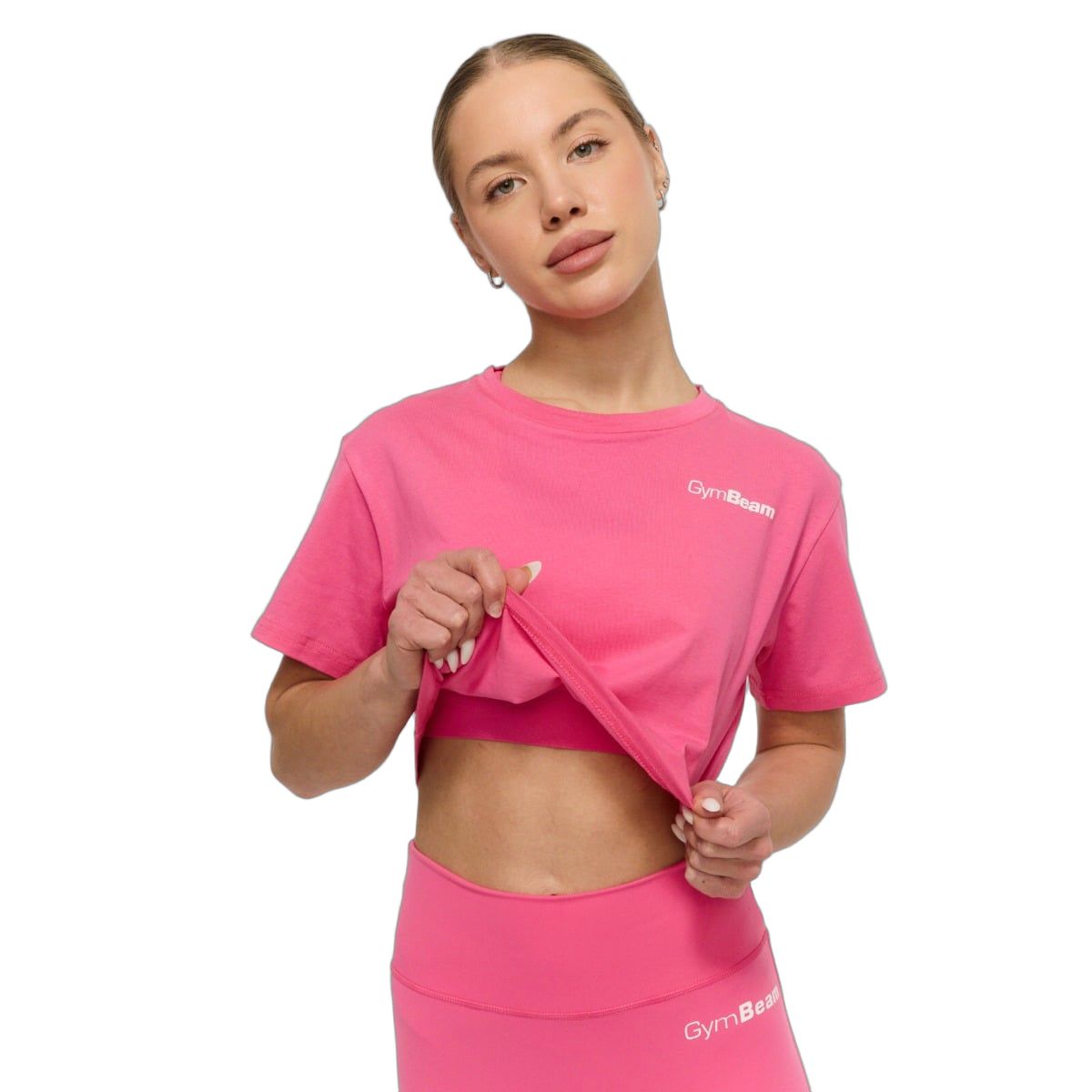 GymBeam T-Shirt Damen cropped locker Kurzarm mit rundem Ausschnitt Dragonfruit 1 St