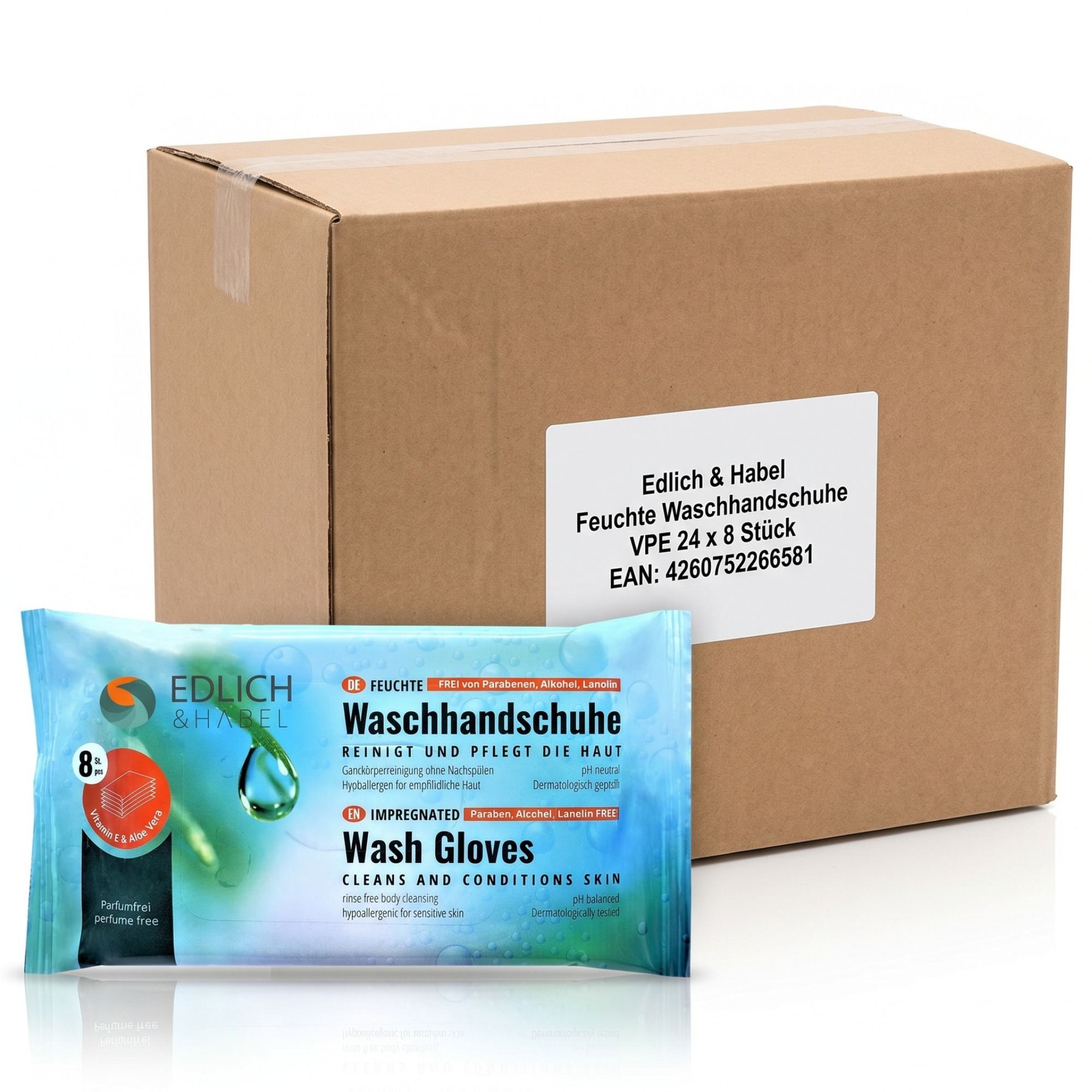 Edlich & Habel Feuchte Waschhandschuhe für Pflege Waschlappen 192 St