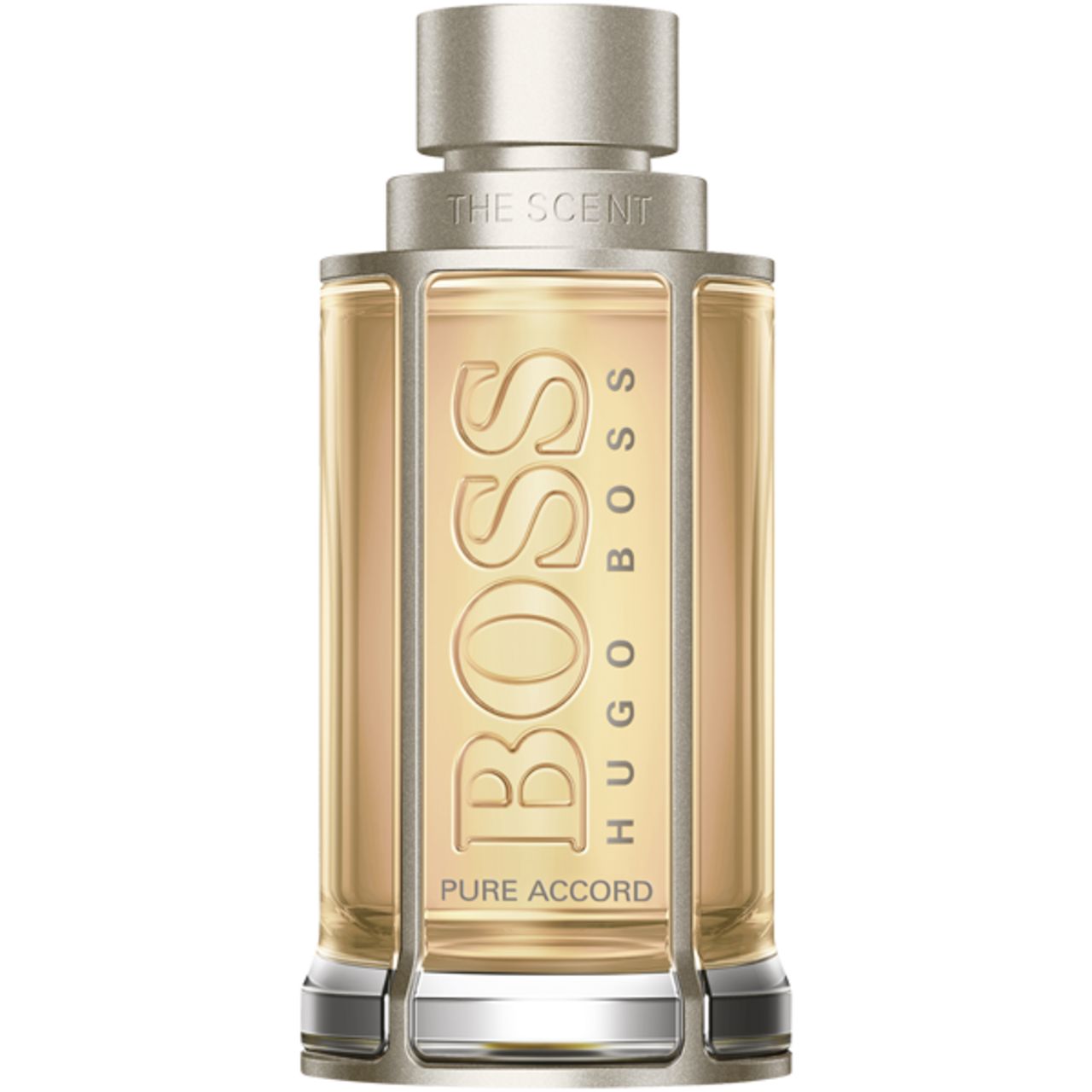 Boss The Scent Pure Accord E.d.T. Nat. Spray. Flacone con tappo argento. Logo e nome del prodotto visibili.