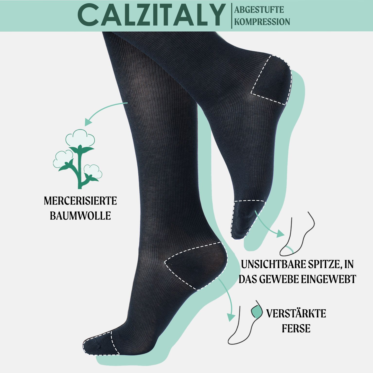 CALZITALY Kniestrumpfe aus Fil d’Écosse mit Abgestufter Kompression 14-16 mm/Hg