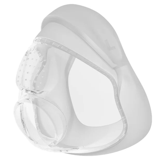 Transparentes Kissenteil einer CPAP-Maske mit Belüftungslöchern.