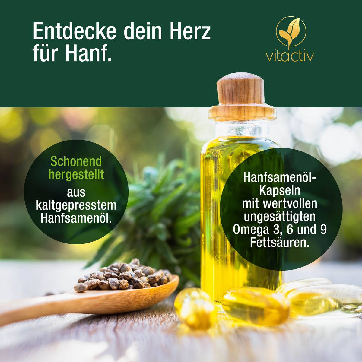 Vitactiv - HANFSAMENÖL Kapseln + Vitamin E